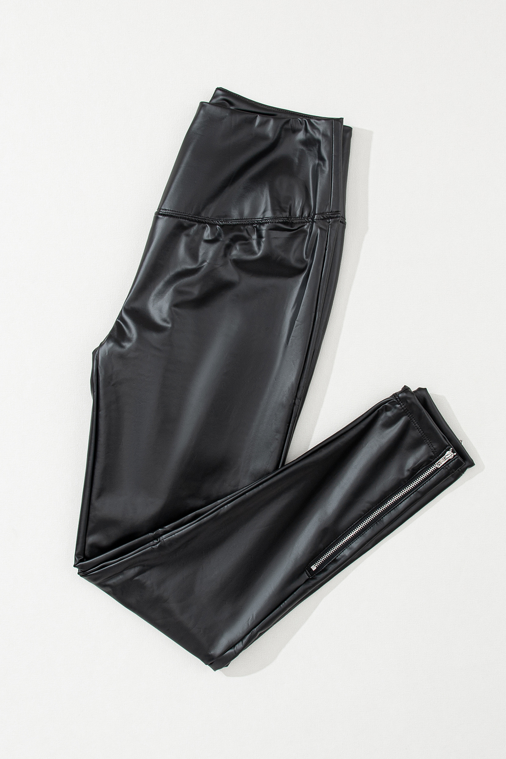 Black Faux Leather Zipped Detail Leggings view 9
