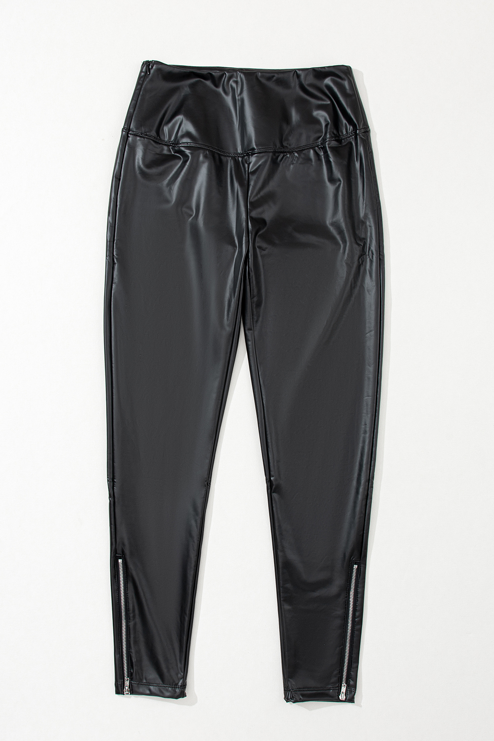 Black Faux Leather Zipped Detail Leggings view 8