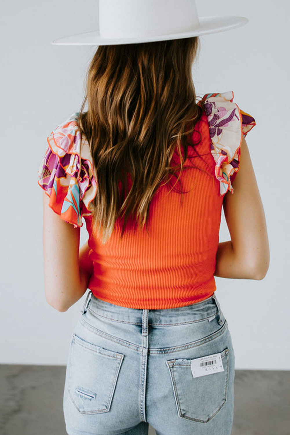 Orange Ribbed Knit Tiered Ruffled Sleeve Bodysuit view 2