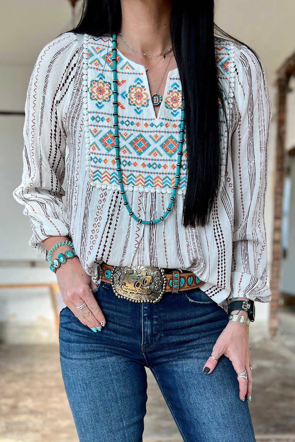 Estela Ls Wrap Blouse Ga Aztec