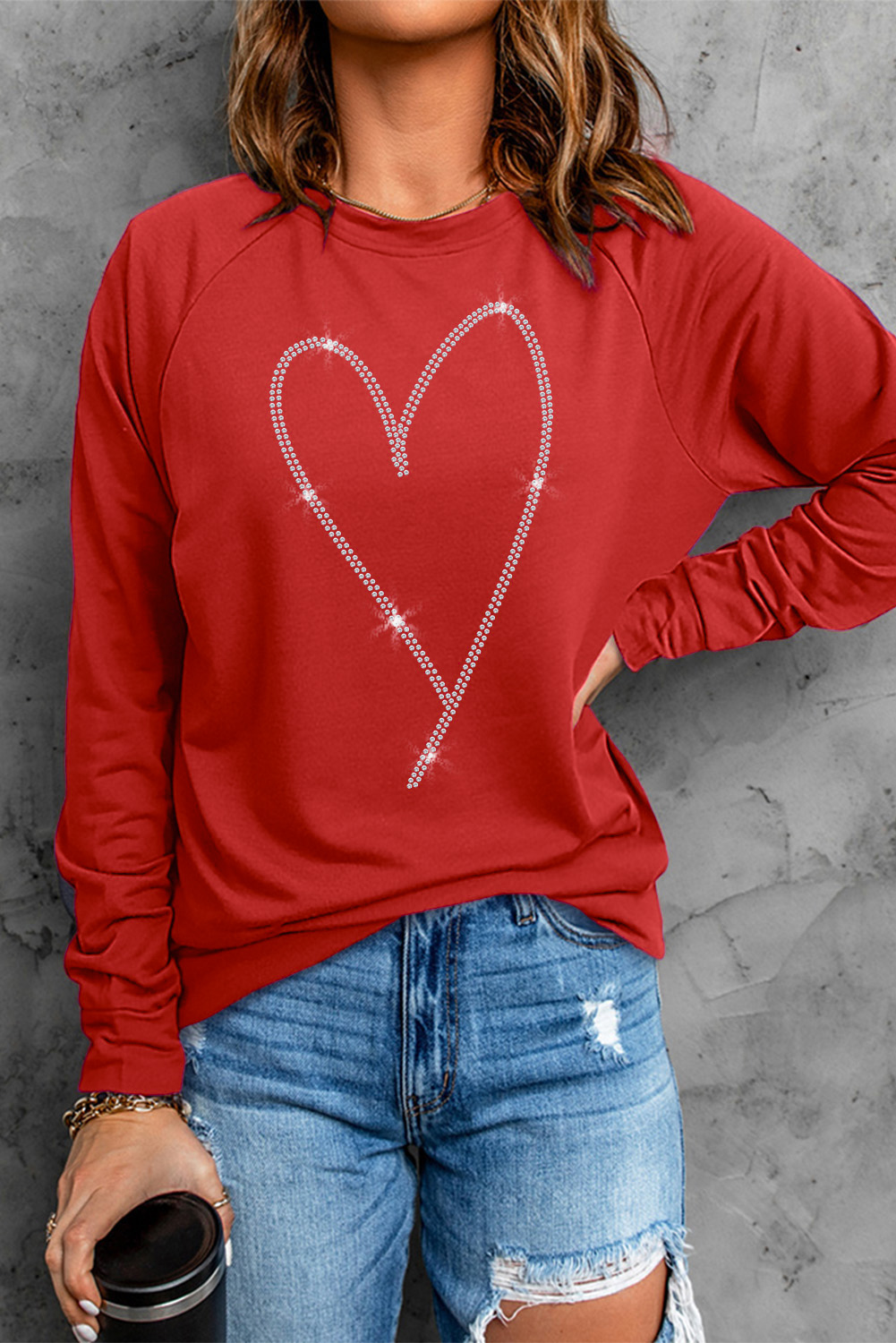 Oversized Sweatshirt with Statement Ruffle Heart Design - Red main image 1