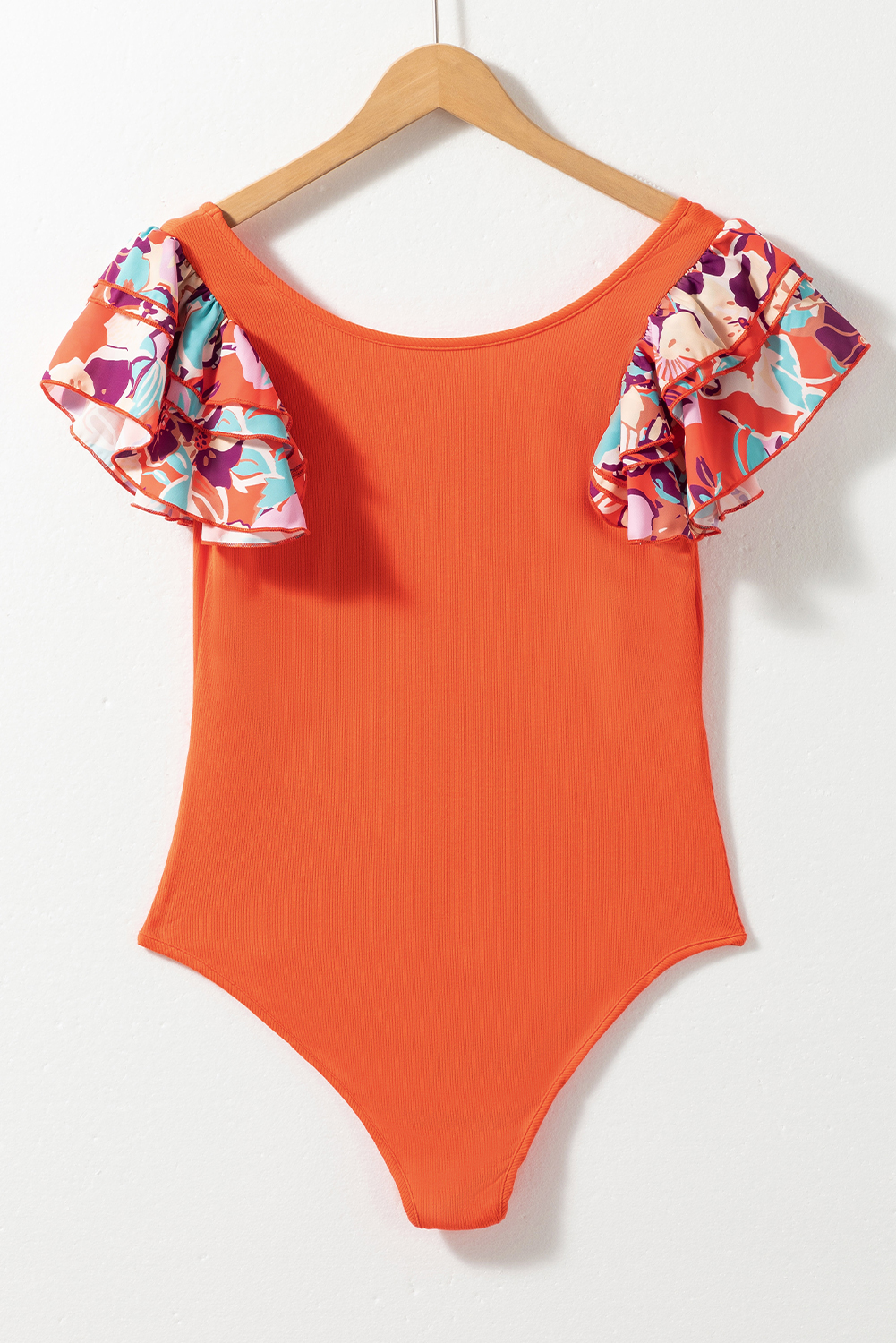Orange Ribbed Knit Tiered Ruffled Sleeve Bodysuit view 15