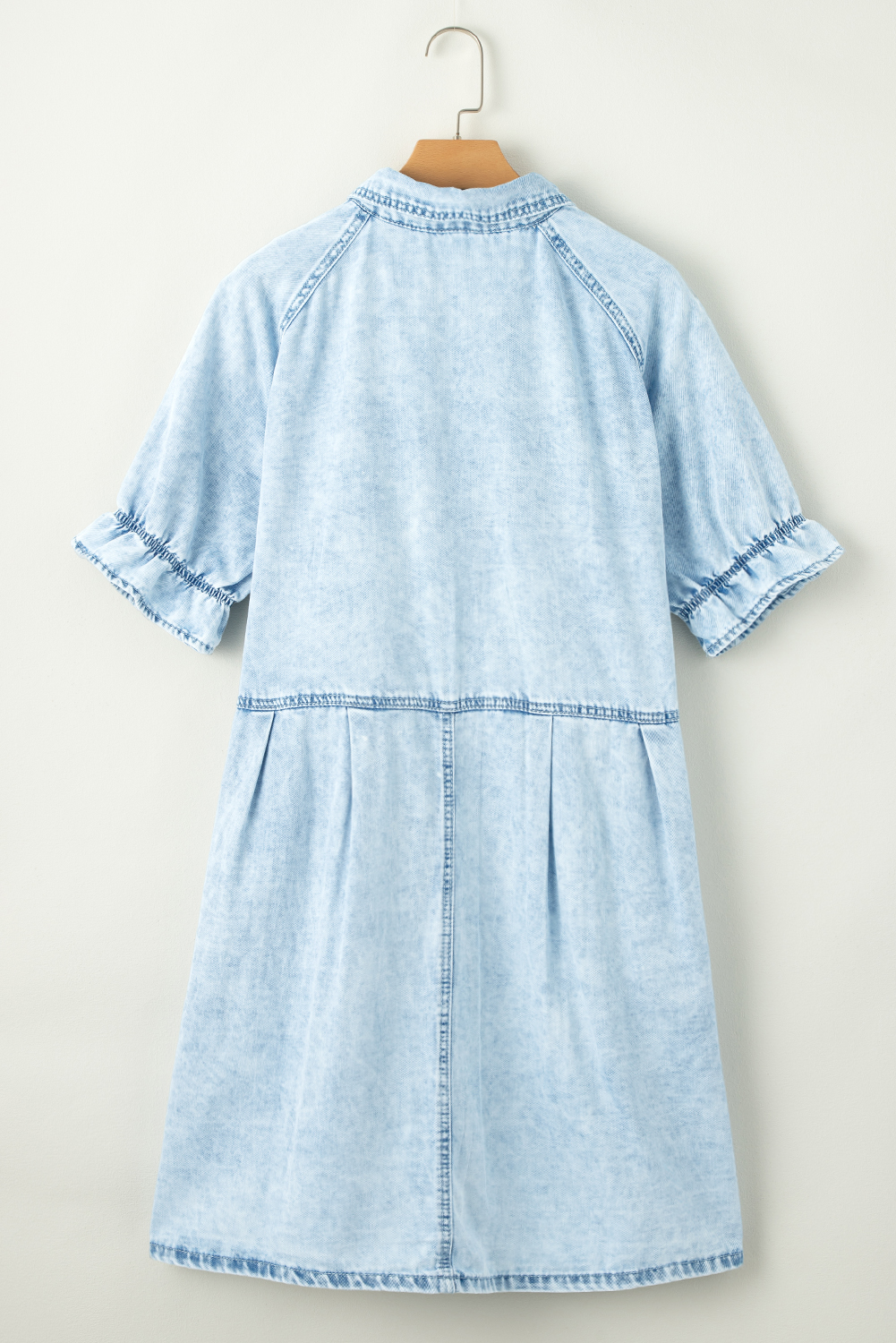 Pre-Order Beau Blue Light Wash Split Neck Sleeveless Chambray Dress
