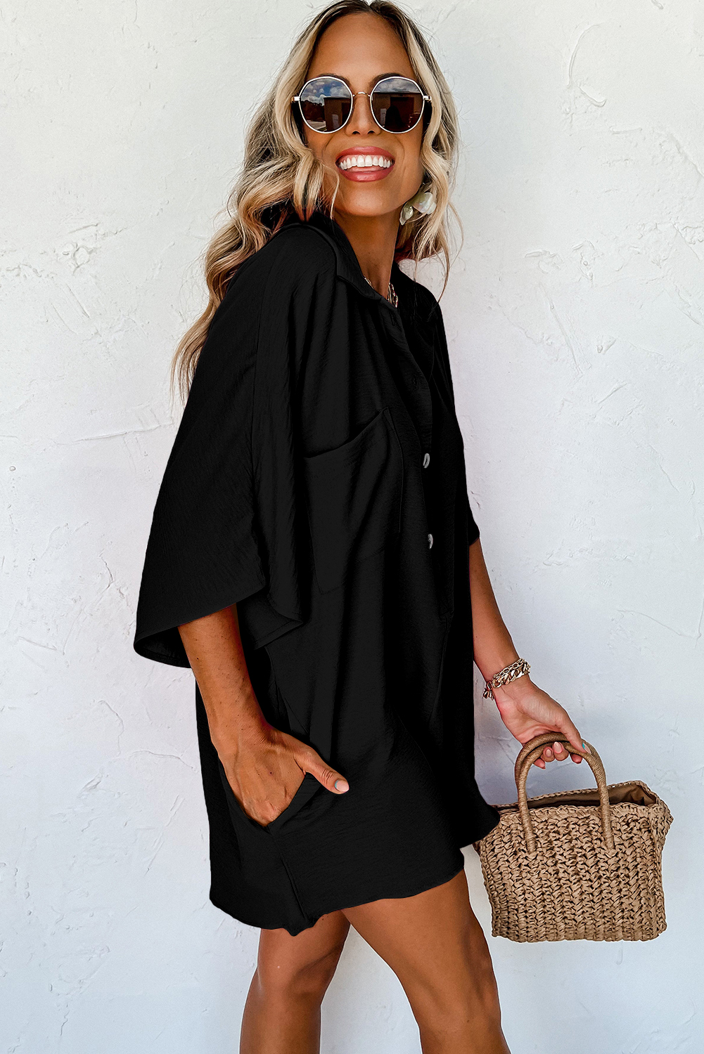 Collared Neck Half Sleeve Romper