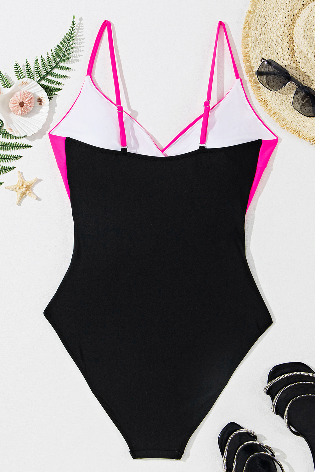Rose Red Crossover Colorblock Cutout One Piece Swimsuit view 17