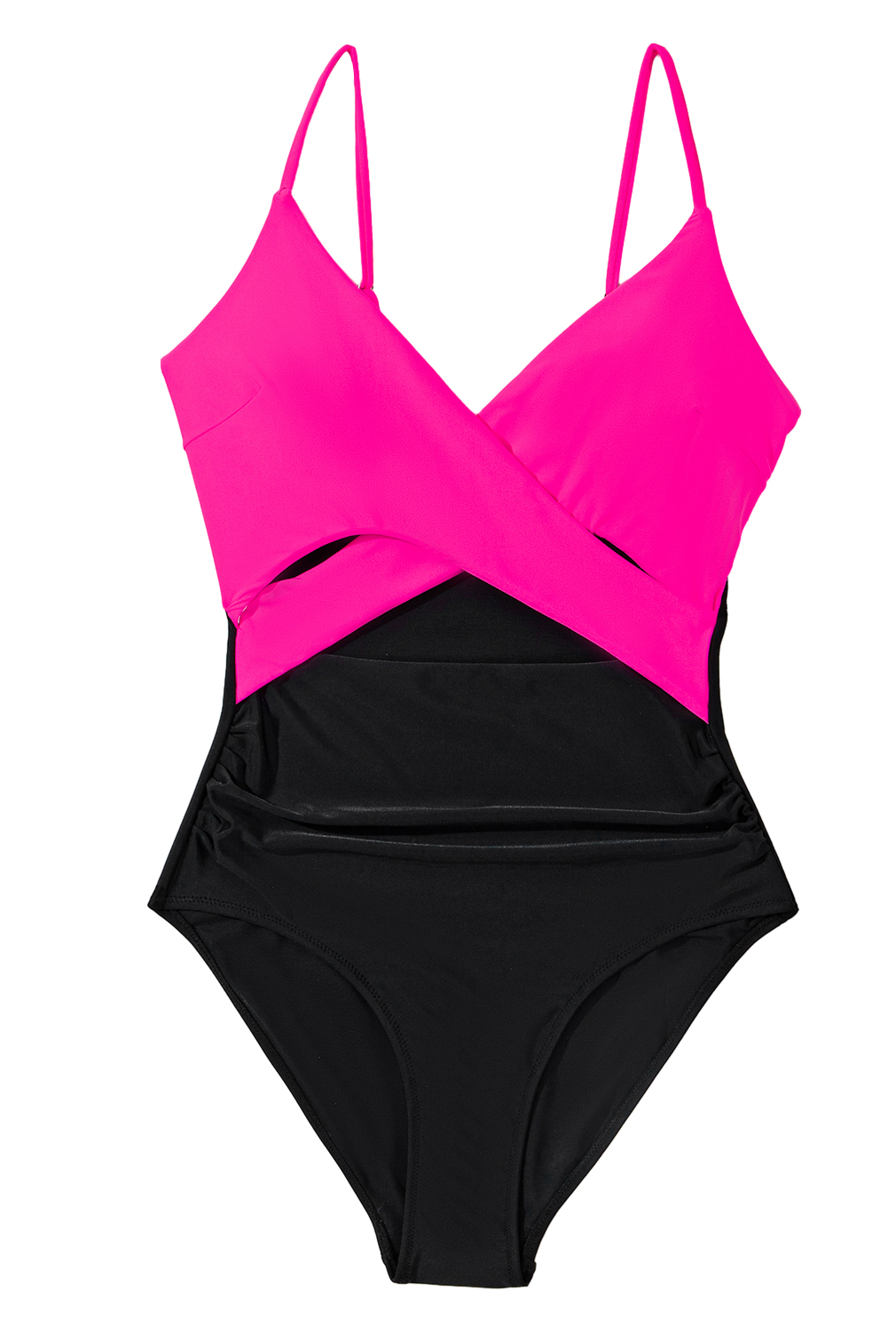 Rose Red Crossover Colorblock Cutout One Piece Swimsuit view 29