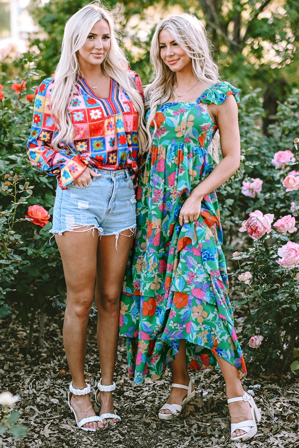 $ 22.32 - Green Floral Print Sleeveless Ruffle Tiered Maxi Dress - ds ...