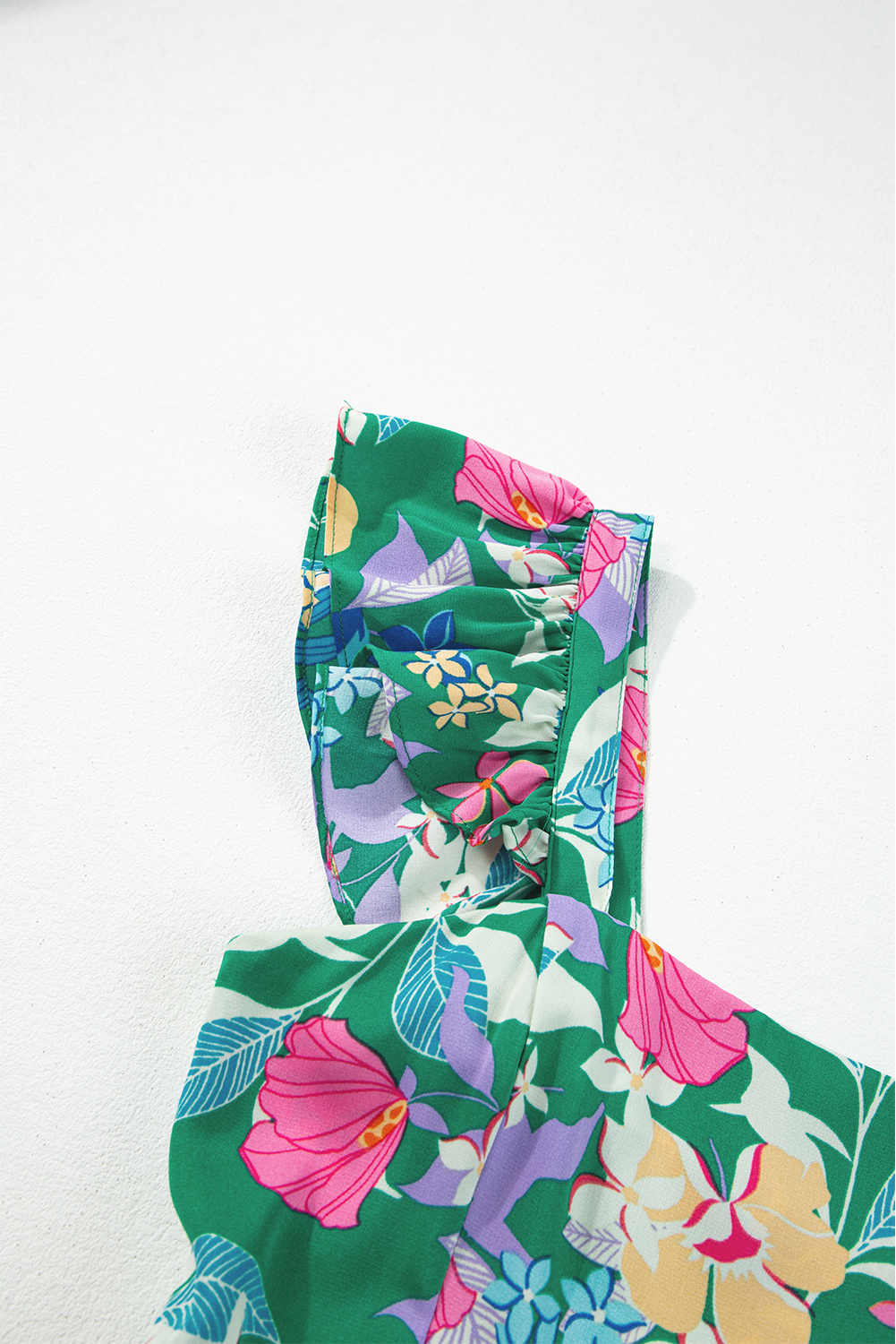 Green Floral Print Sleeveless Ruffle Tiered Maxi Dress view 23