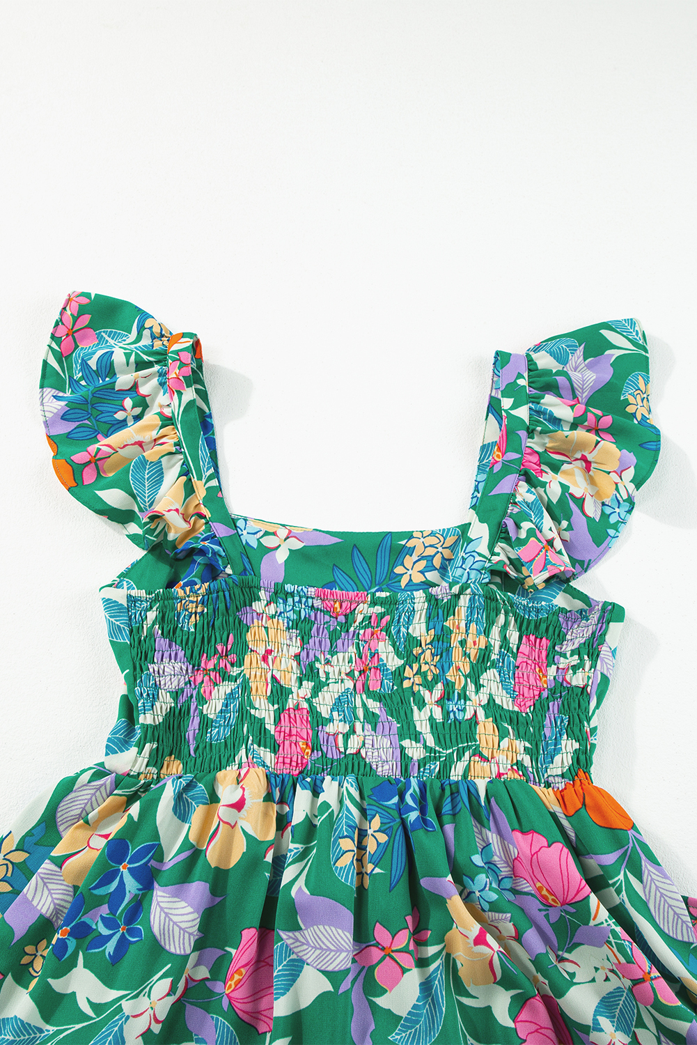 Green Floral Print Sleeveless Ruffle Tiered Maxi Dress view 22