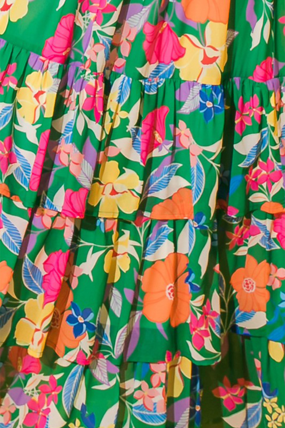 Green Floral Print Sleeveless Ruffle Tiered Maxi Dress view 15