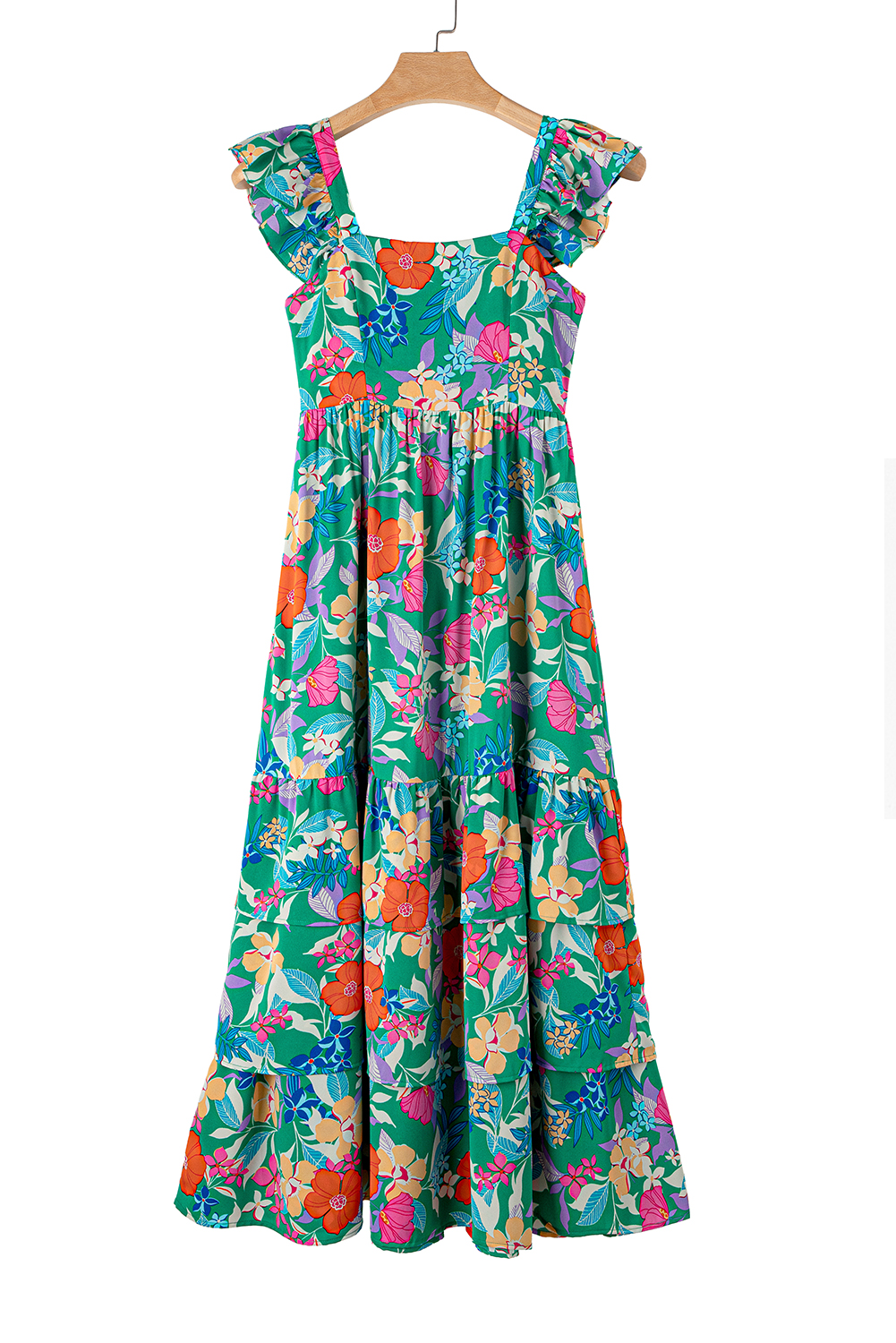 $ 22.32 - Green Floral Print Sleeveless Ruffle Tiered Maxi Dress - ds ...