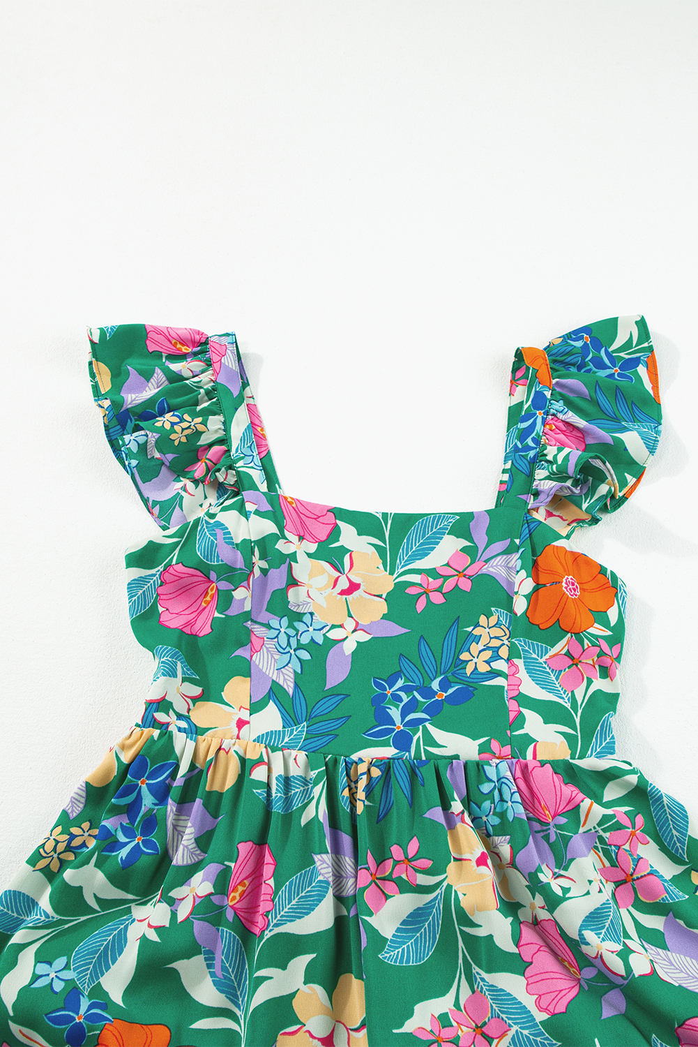 Green Floral Print Sleeveless Ruffle Tiered Maxi Dress view 21