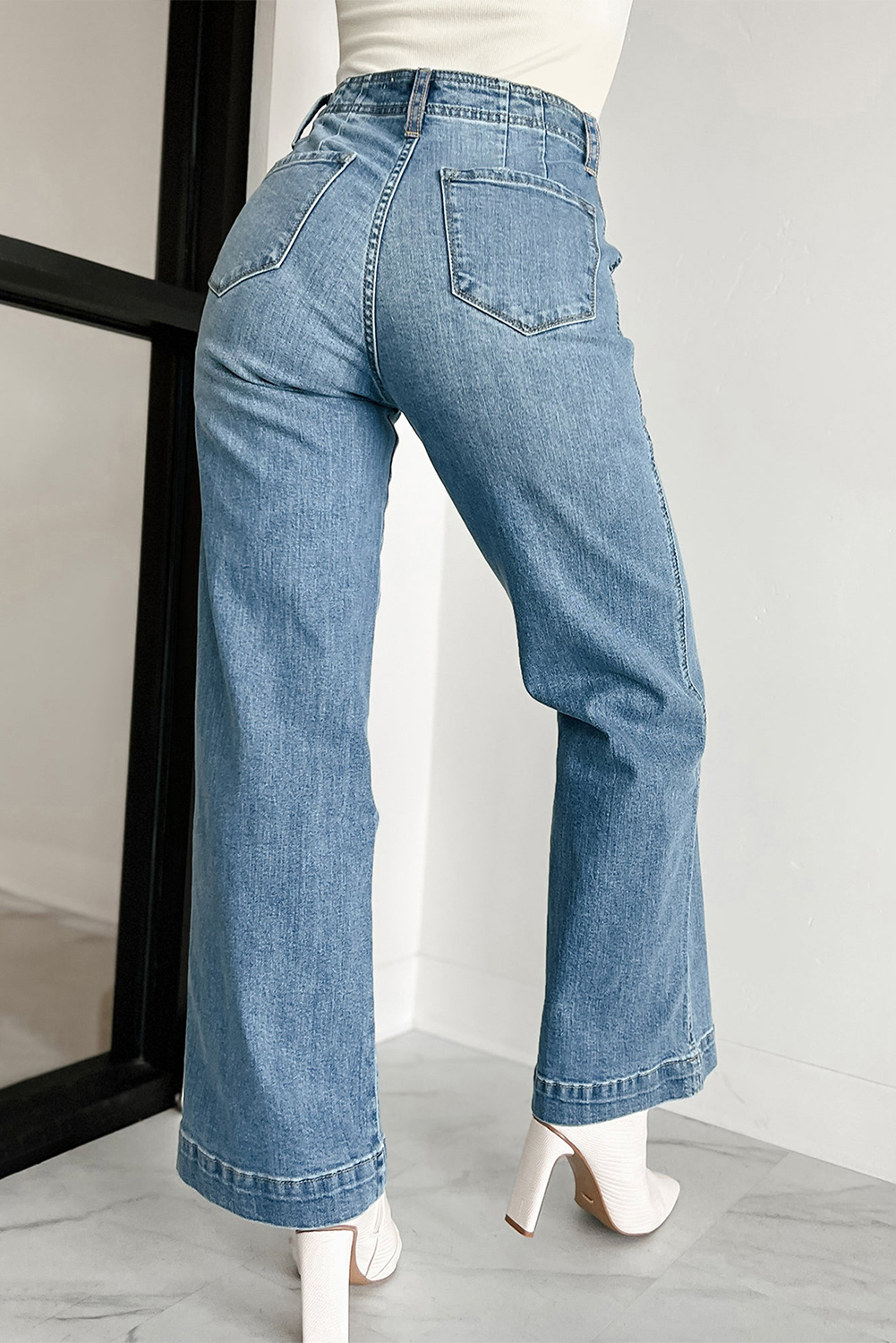 $ 20.97 - Dusk Blue Multi Buttons Medium Wash Straight Loose Leg Jeans ...