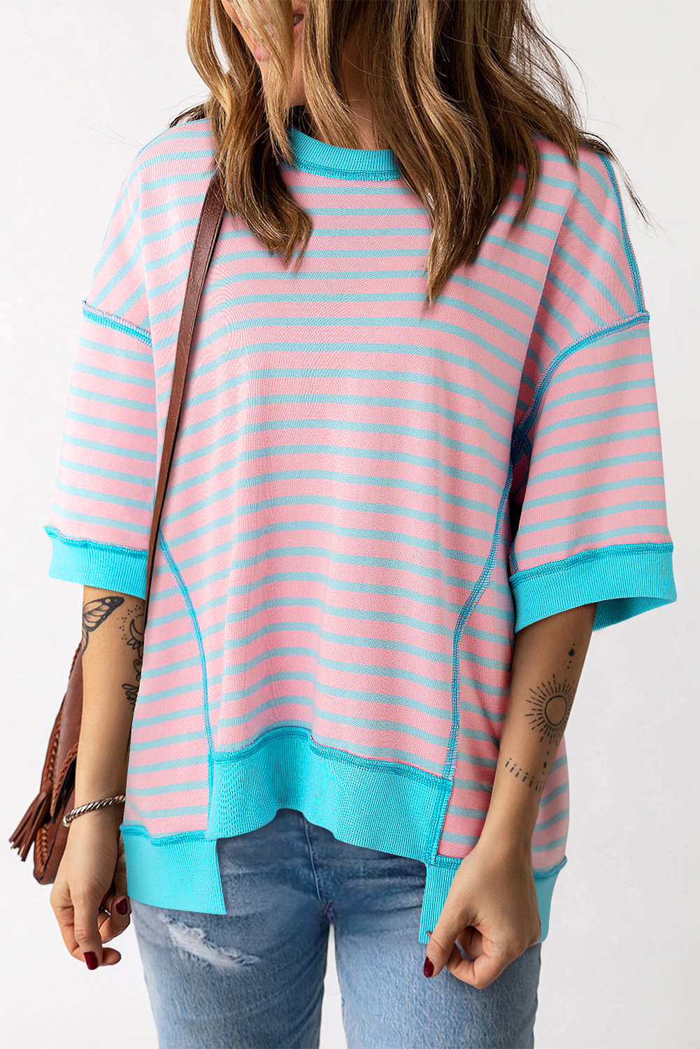 Cotton Pink Stripe backless t shirt