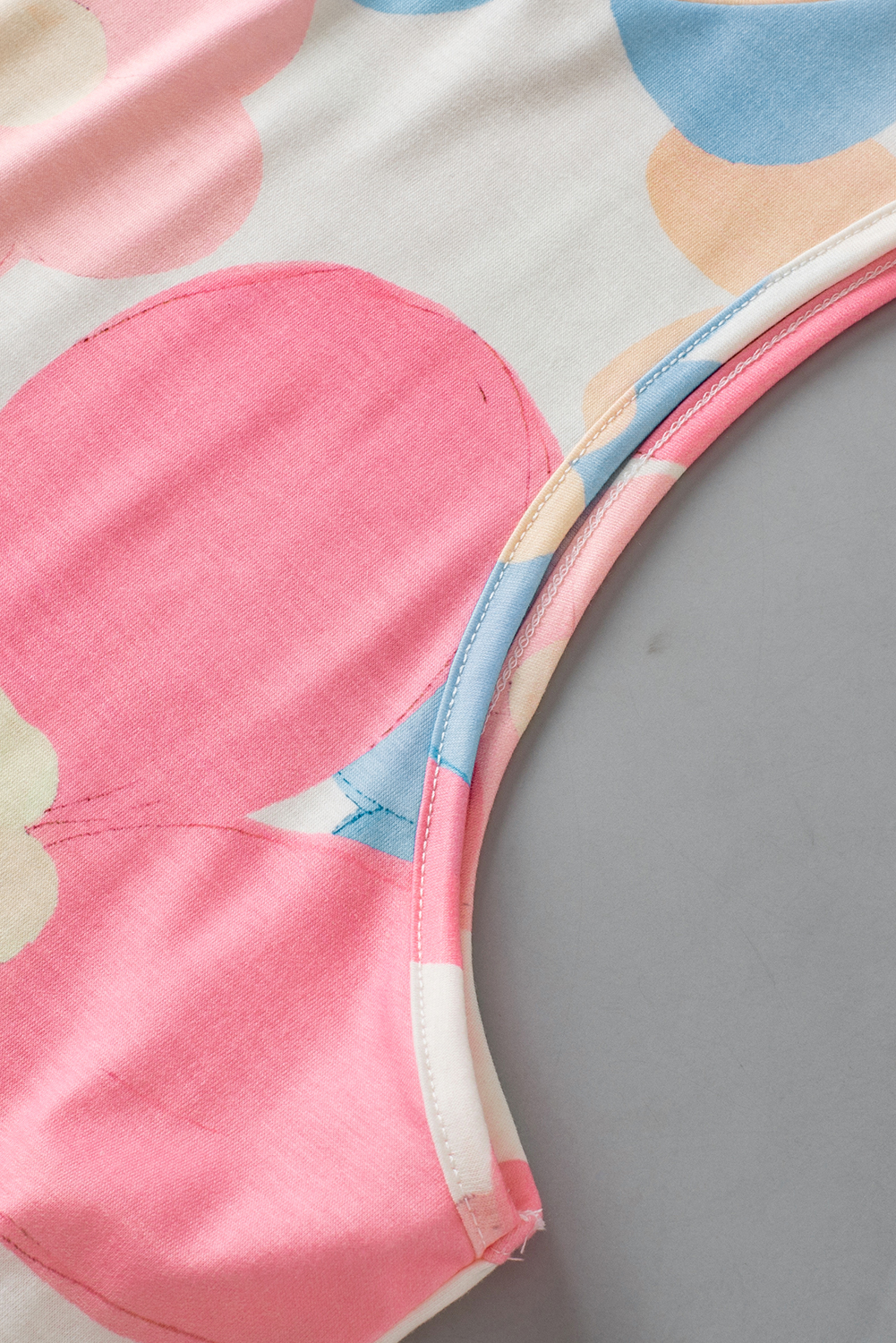 Pink Floral Print Round Neck Sleeveless Top