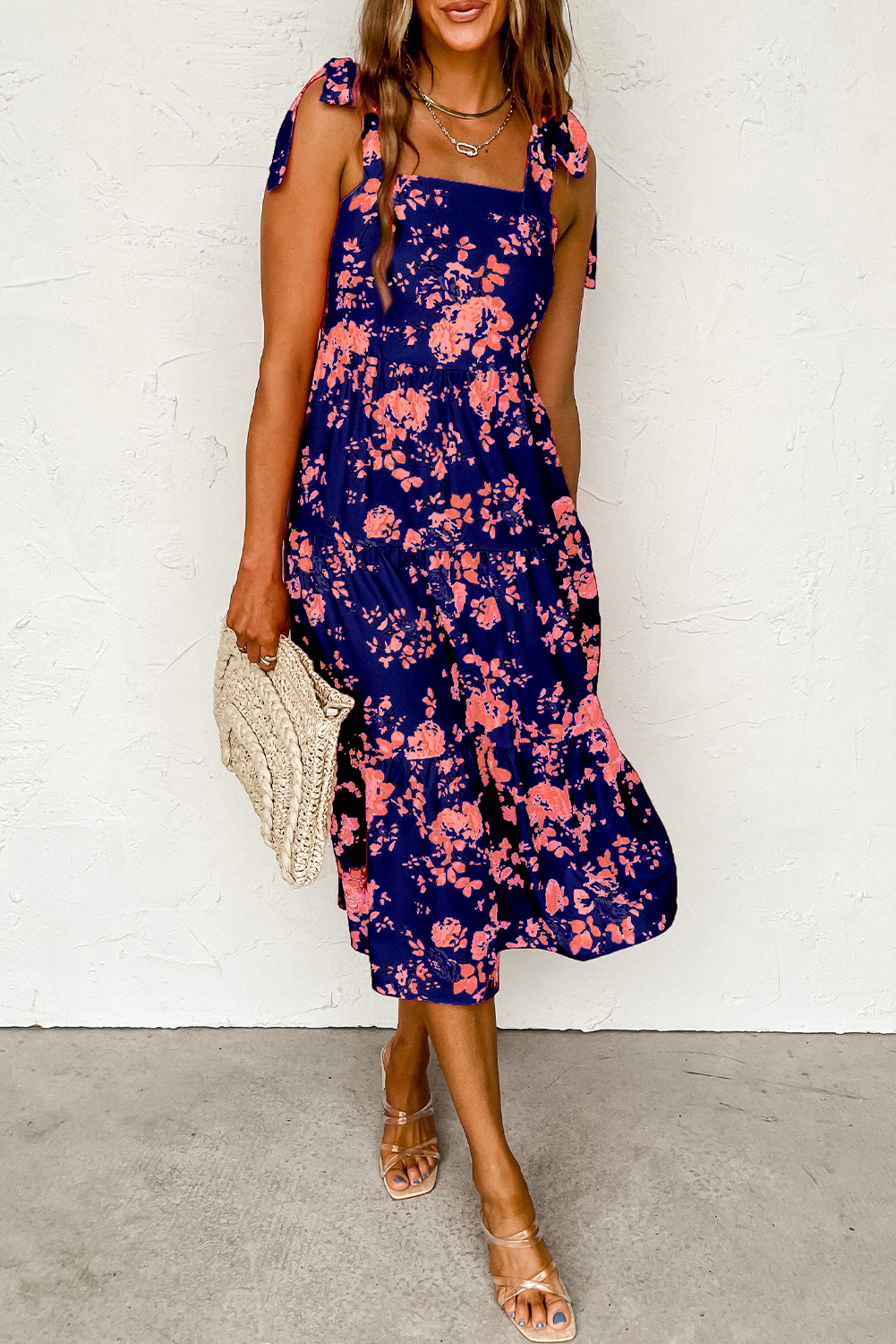 Floral Tie-Shoulder Belted Dress main image 1