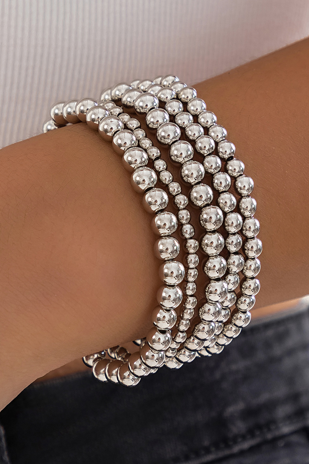 Silver Beaded Bracelet Set main image 0