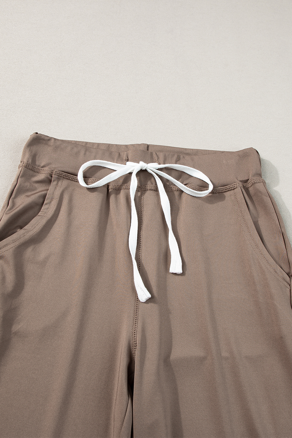 Dark Brown Drawstring Elastic Waistband Pocketed Joggers view 6