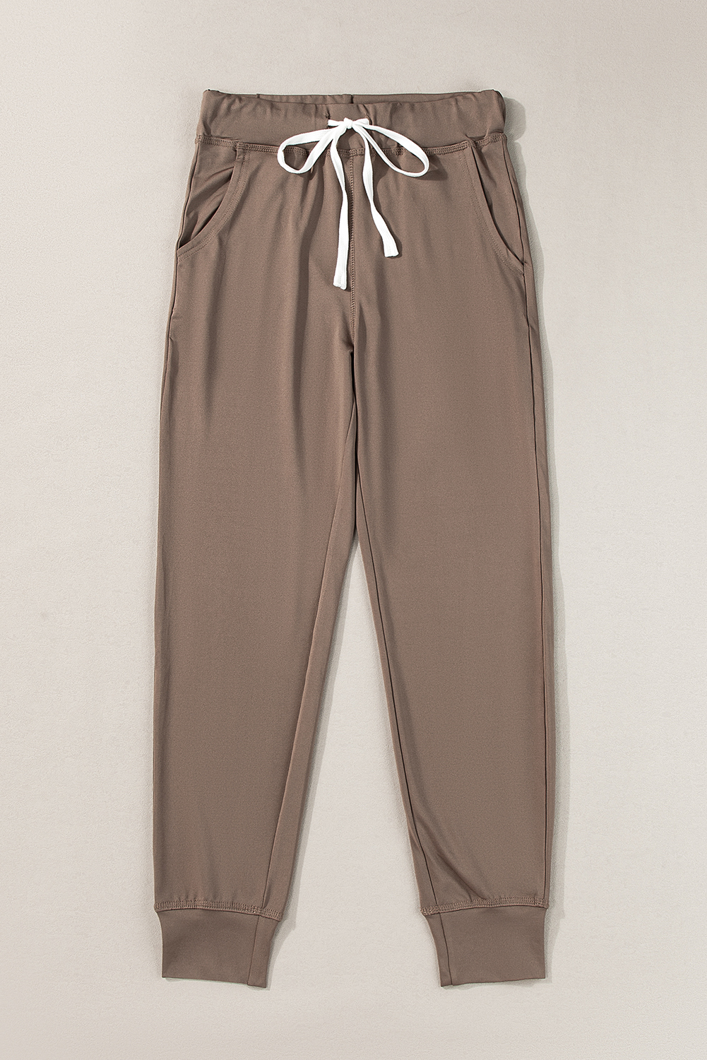 Dark Brown Drawstring Elastic Waistband Pocketed Joggers view 2
