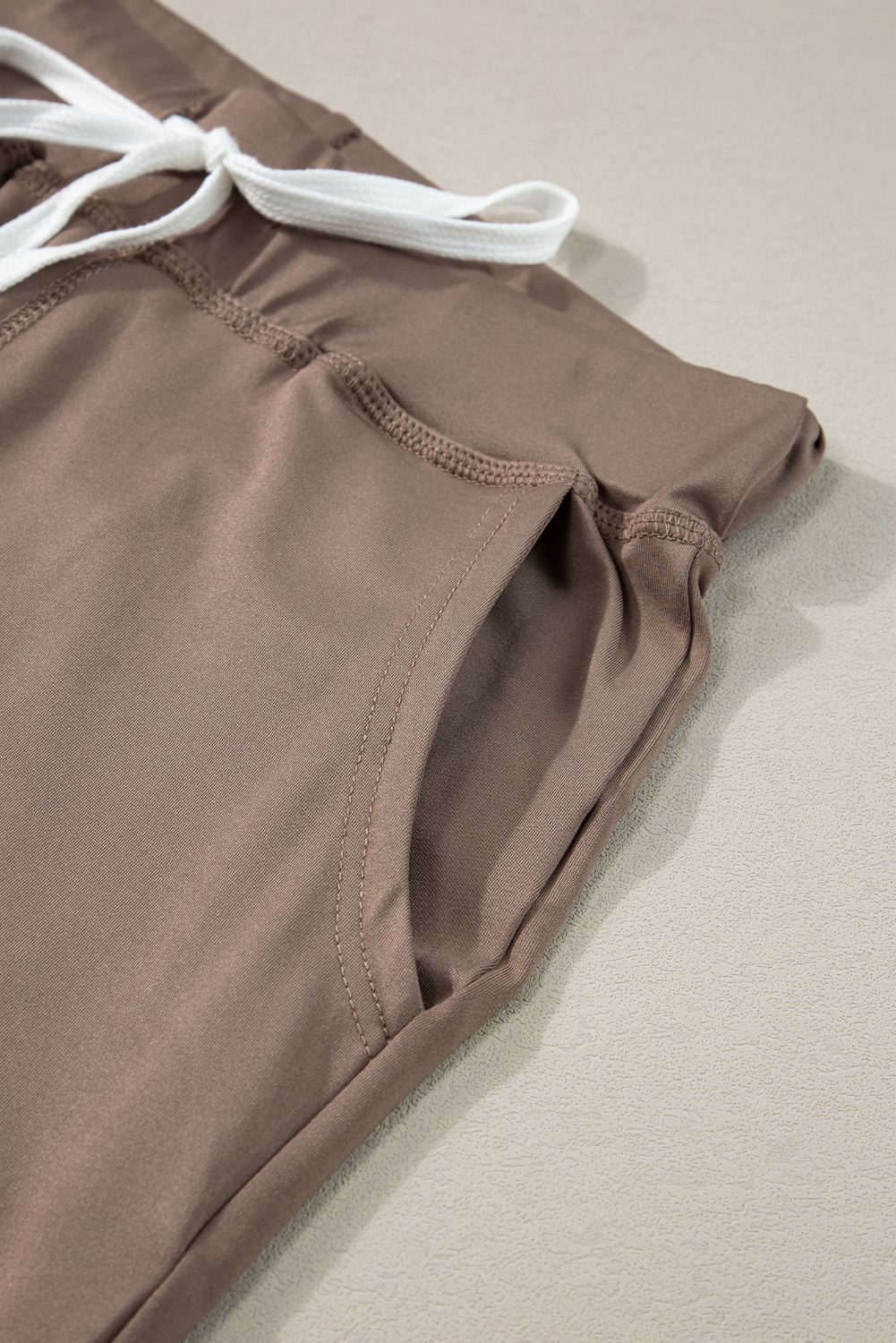 Dark Brown Drawstring Elastic Waistband Pocketed Joggers view 8