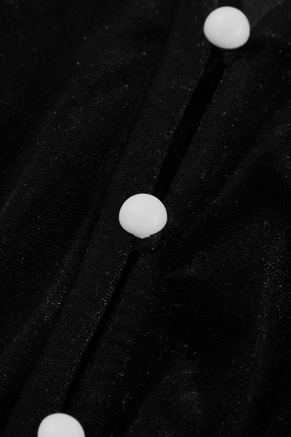 Black Velvet Buttoned Puff Sleeve V Neck Split Midi Dress view 29