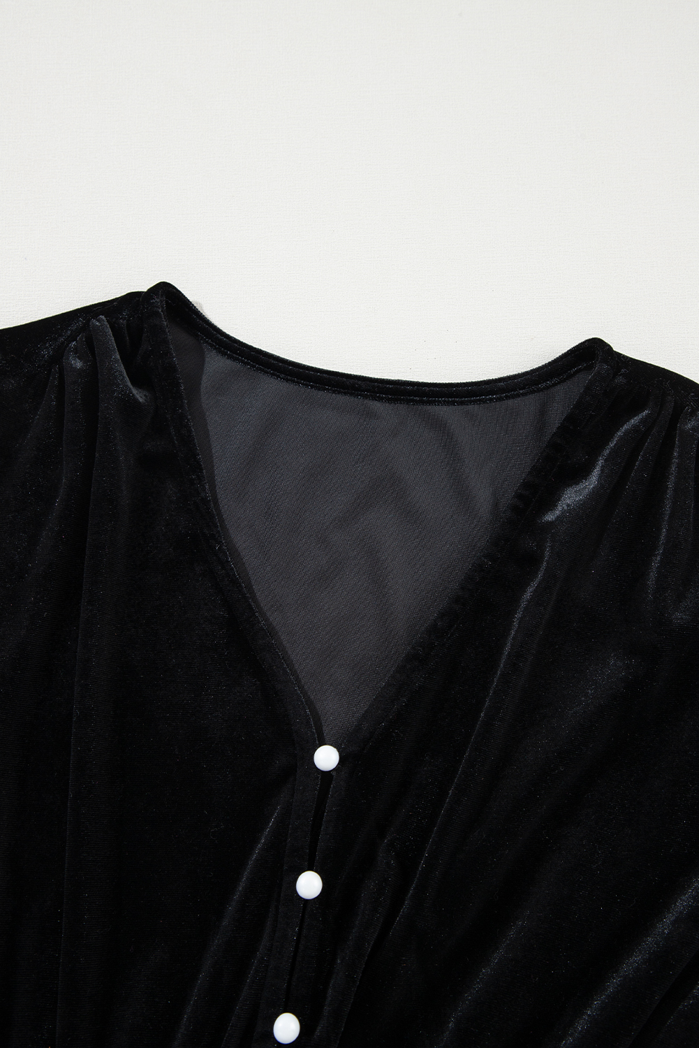 Black Velvet Buttoned Puff Sleeve V Neck Split Midi Dress view 25