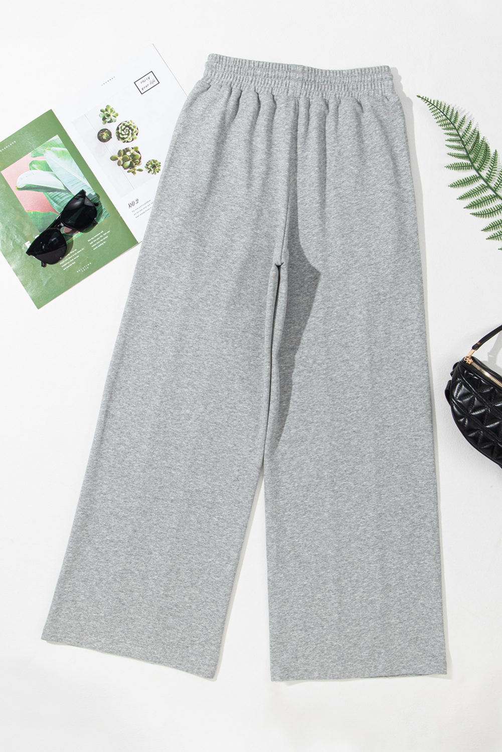 Gray Seamed Drawstring High Waist Wide Leg Sweatpants view 12