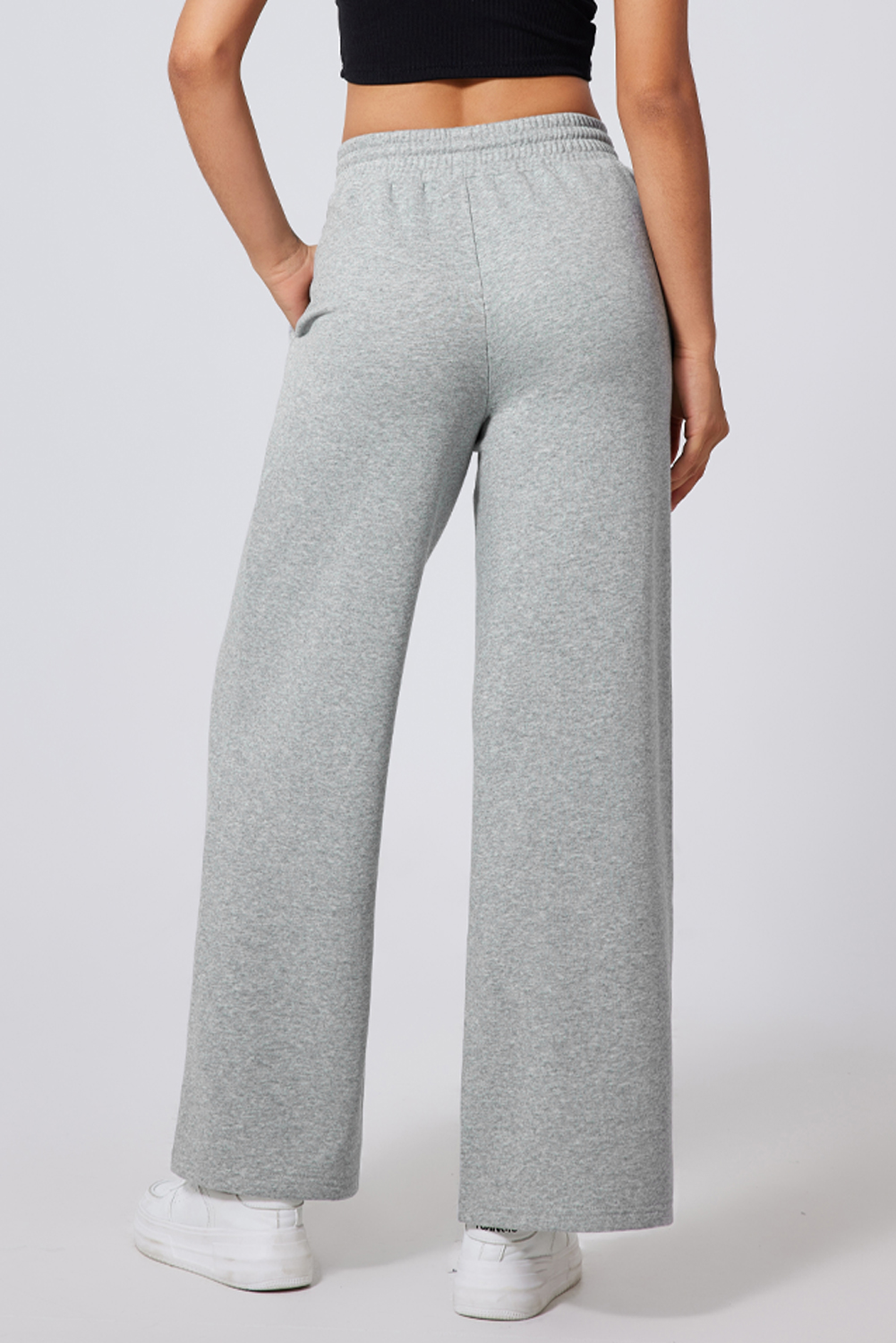 Gray Seamed Drawstring High Waist Wide Leg Sweatpants view 2