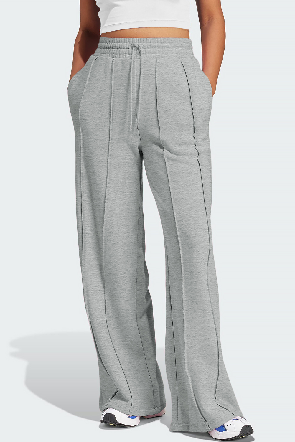Gray Seamed Drawstring High Waist Wide Leg Sweatpants view 8