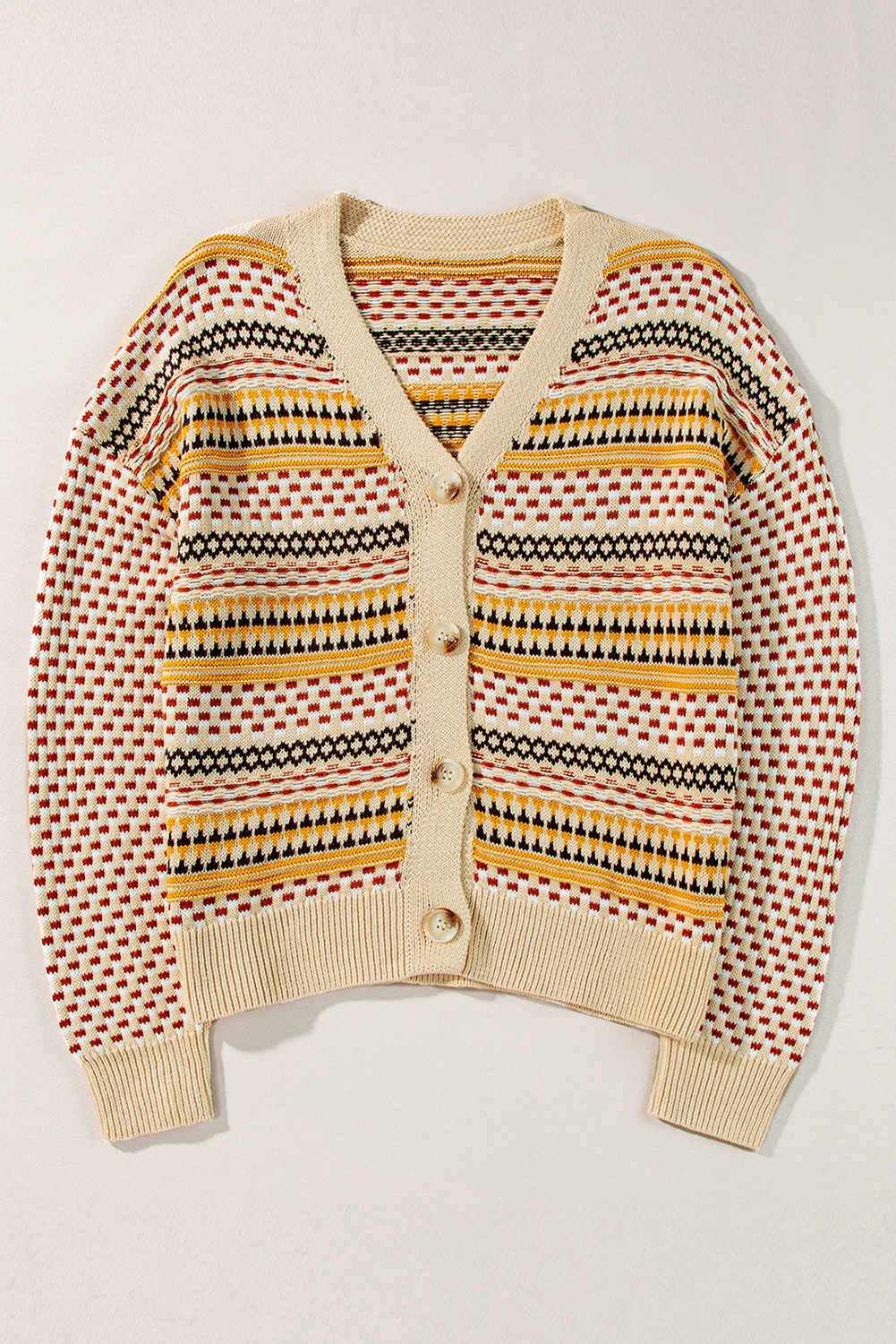 Khaki Buttoned V Neck Cropped Cardigan view 6