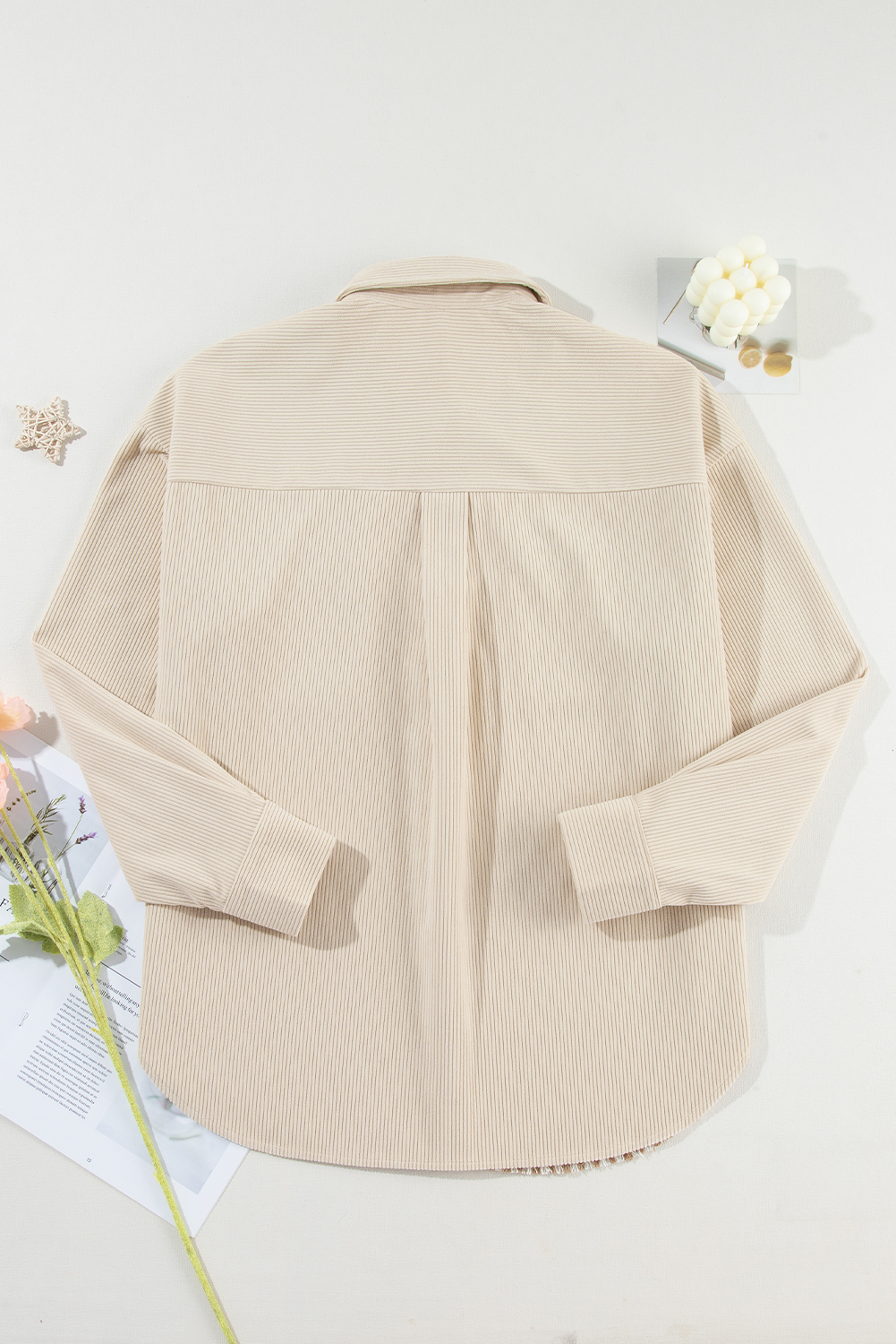 Parchment Houndstooth Corduroy Patchwork Flap Pocket Shacket view 16