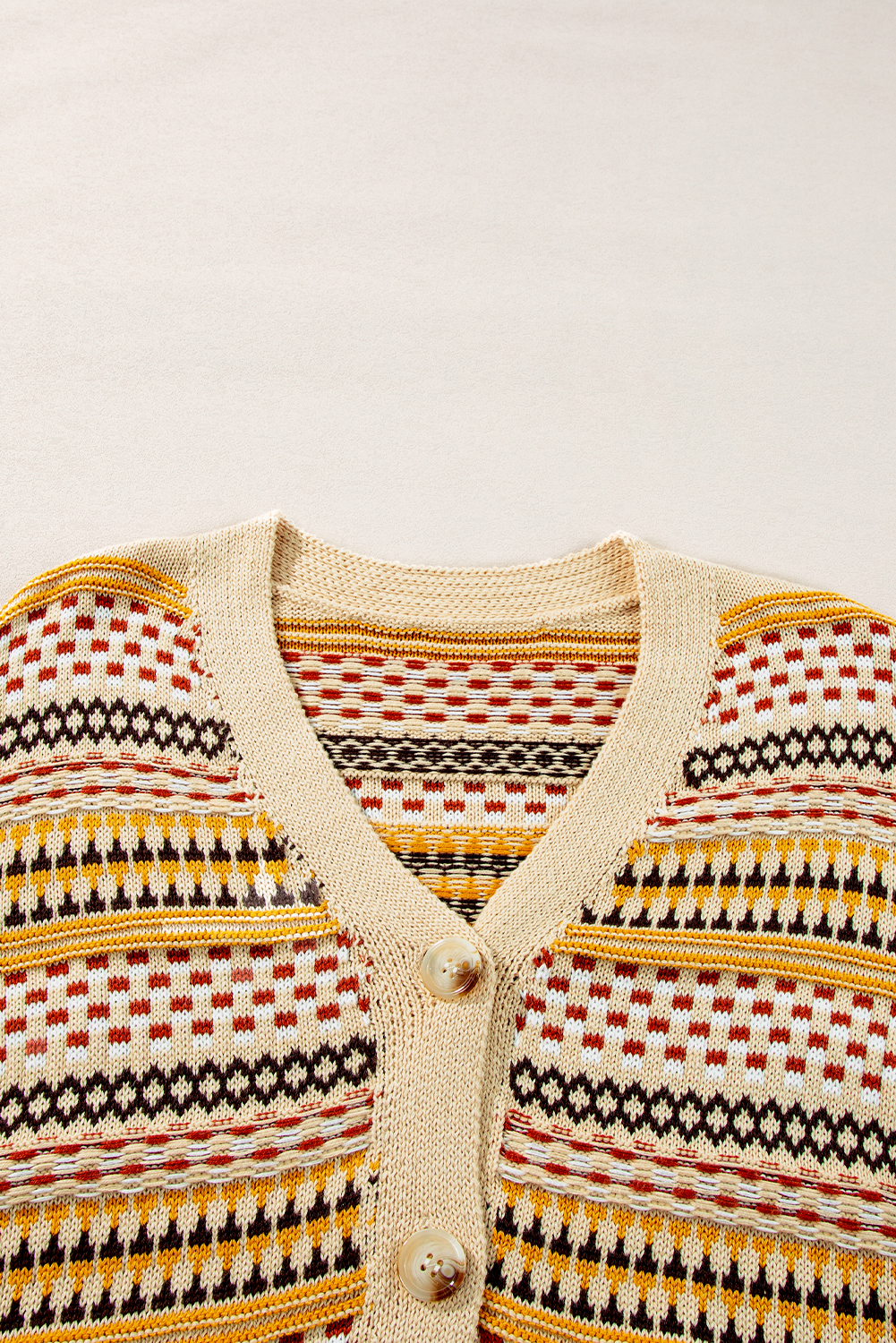 Khaki Buttoned V Neck Cropped Cardigan view 8
