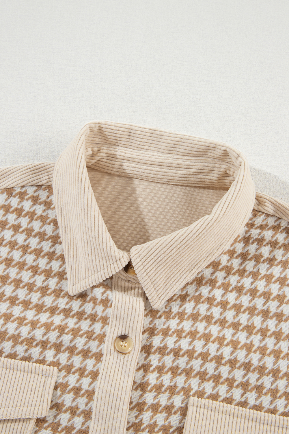 Parchment Houndstooth Corduroy Patchwork Flap Pocket Shacket view 23