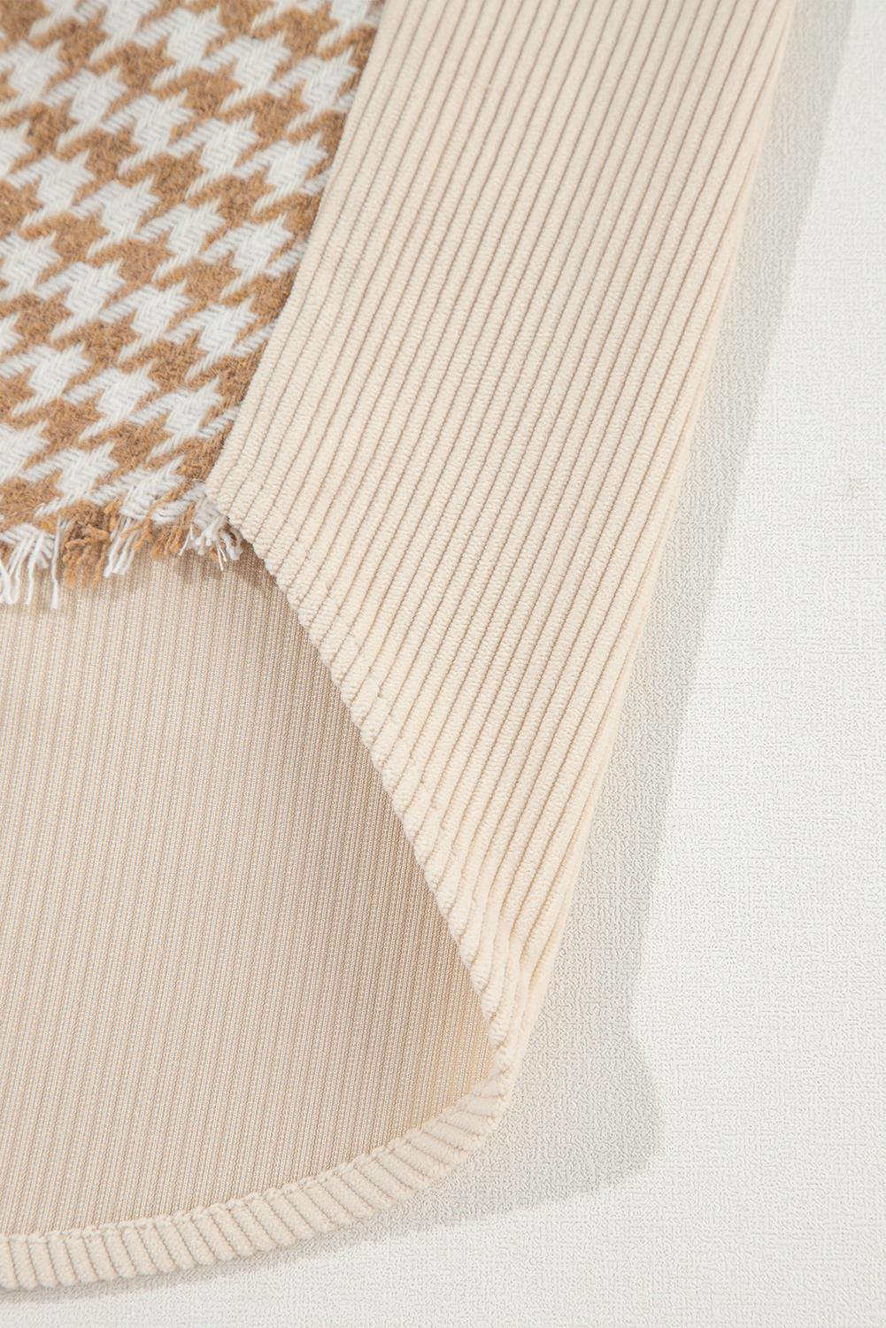 Parchment Houndstooth Corduroy Patchwork Flap Pocket Shacket view 19