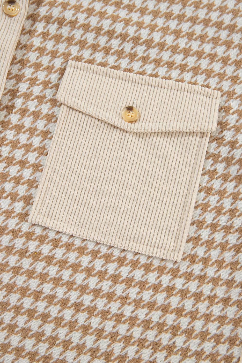 Parchment Houndstooth Corduroy Patchwork Flap Pocket Shacket view 22