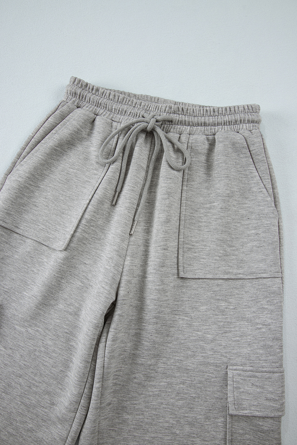 Light Grey Multi Pockets Lace-up High Waist Wide Leg Workout Pants view 16