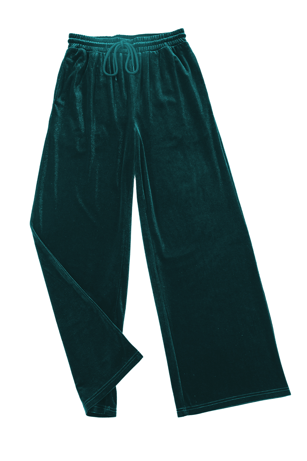 Evergreen Solid Drawstring Waist Wide Leg Pants view 20