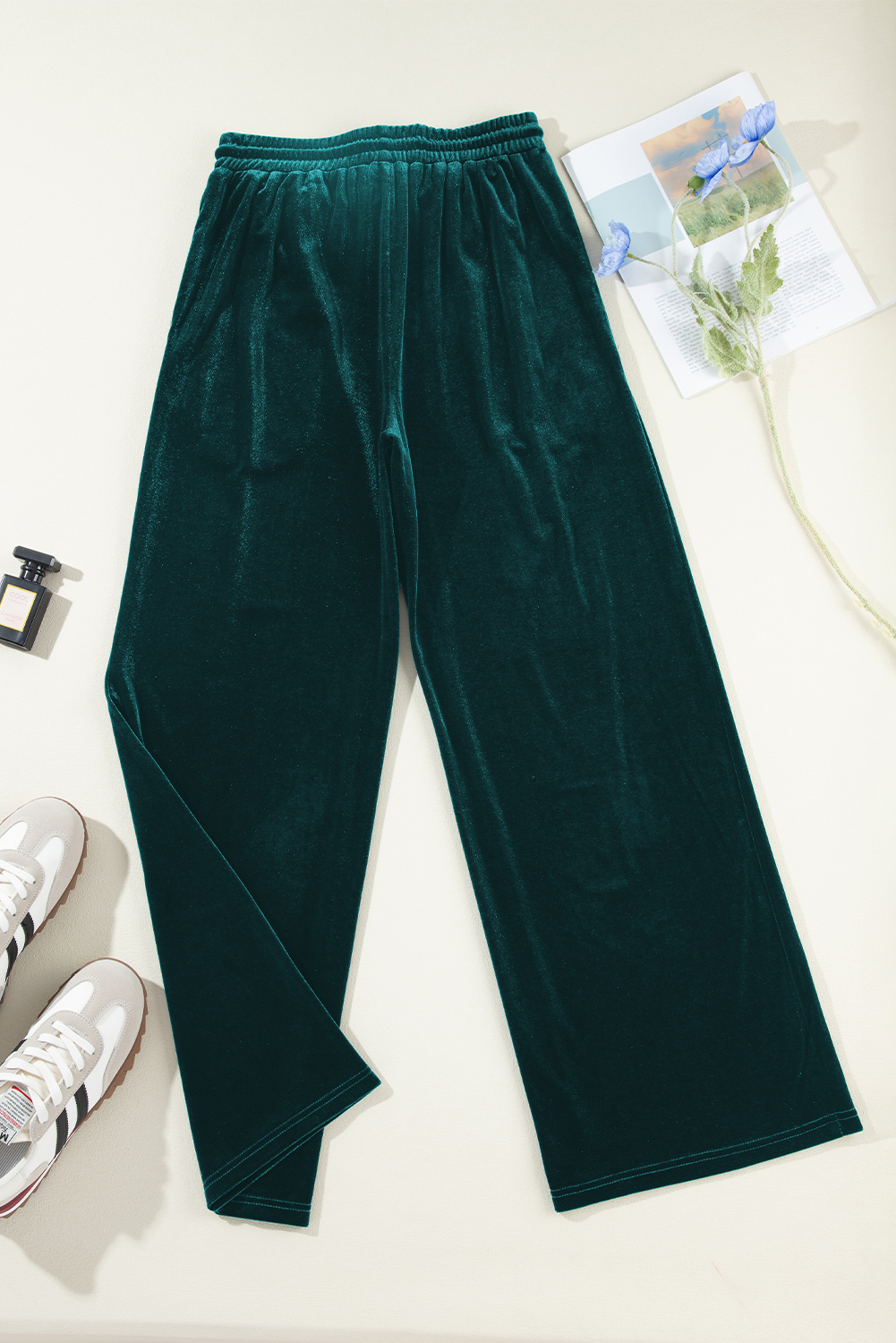 Evergreen Solid Drawstring Waist Wide Leg Pants view 15