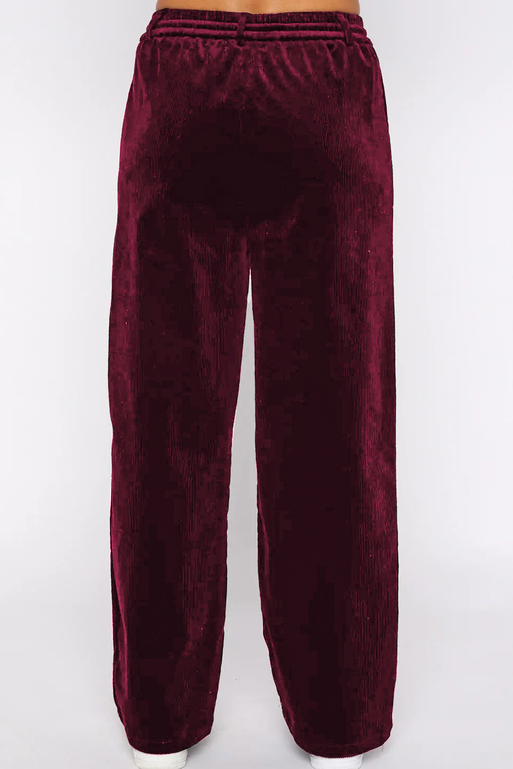 Burgundy Solid Drawstring Waist Wide Leg Pants view 11