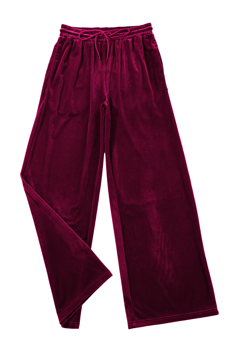 Burgundy Solid Drawstring Waist Wide Leg Pants view 21