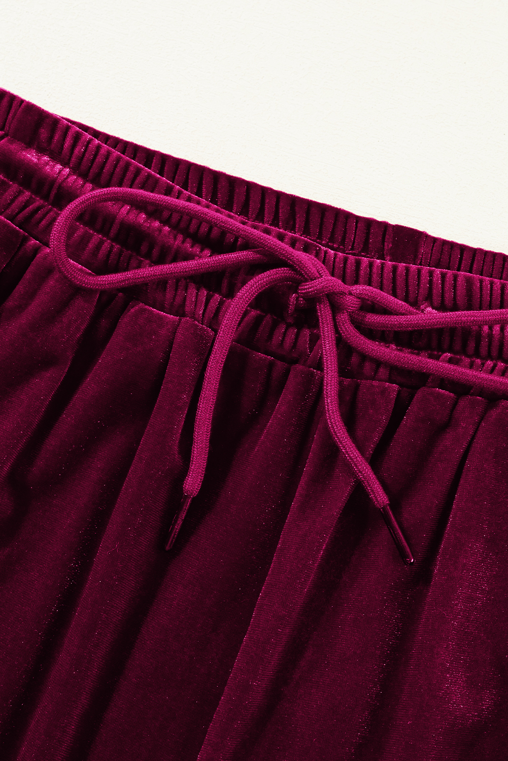 Burgundy Solid Drawstring Waist Wide Leg Pants view 17