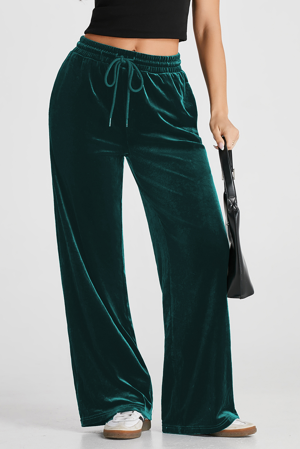 Evergreen Solid Drawstring Waist Wide Leg Pants view 10