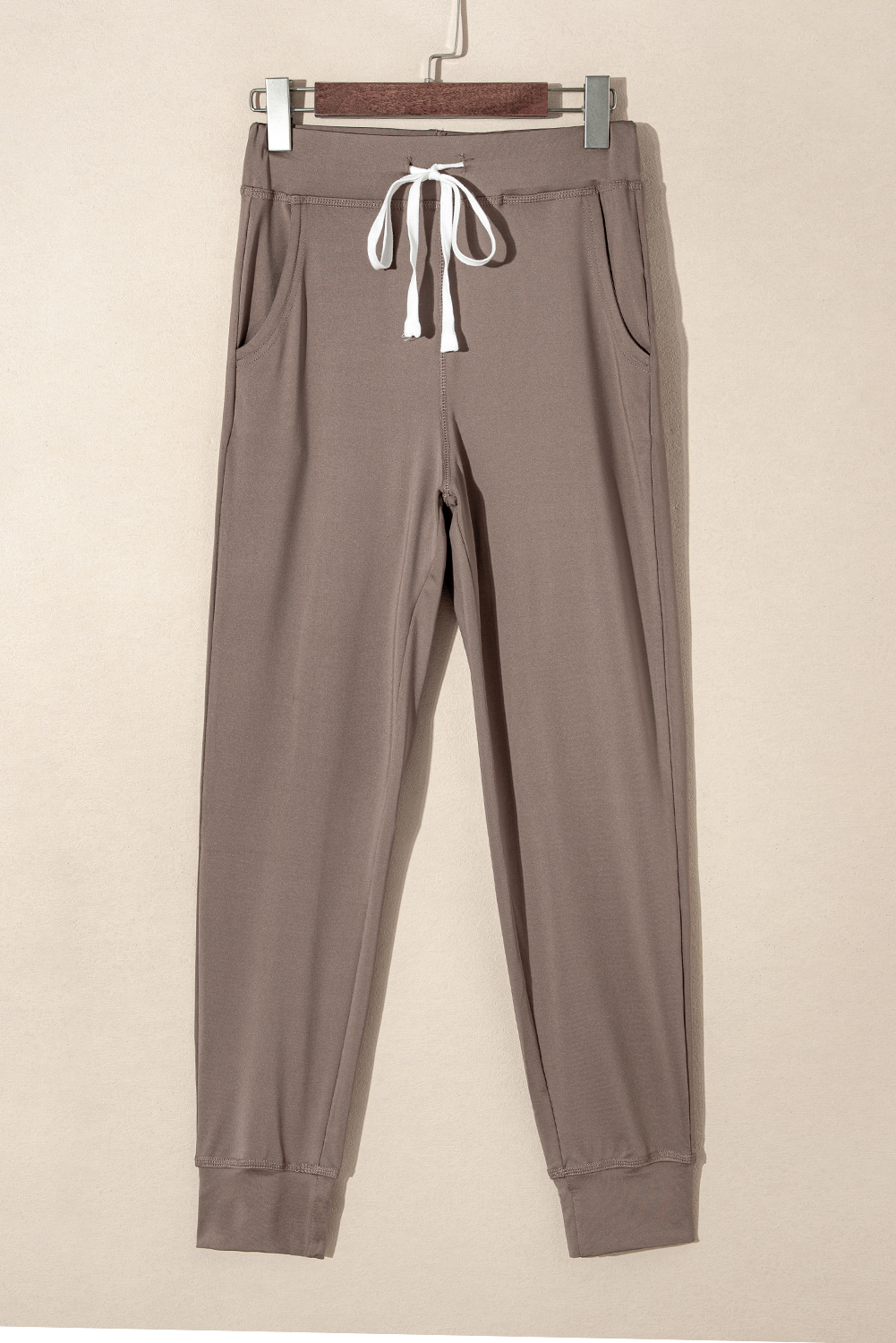 Dark Brown Drawstring Elastic Waistband Pocketed Joggers view 4