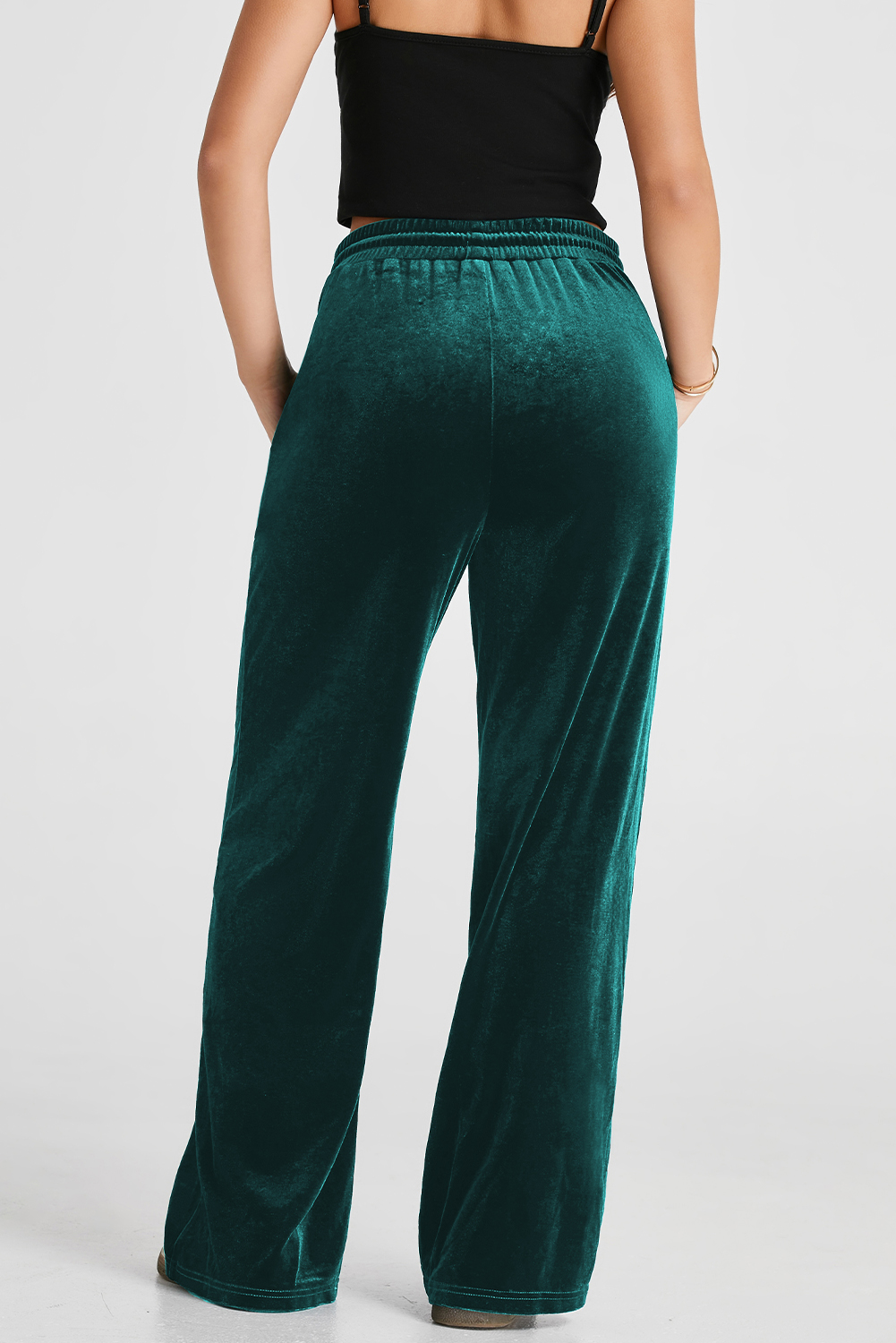 Evergreen Solid Drawstring Waist Wide Leg Pants view 2