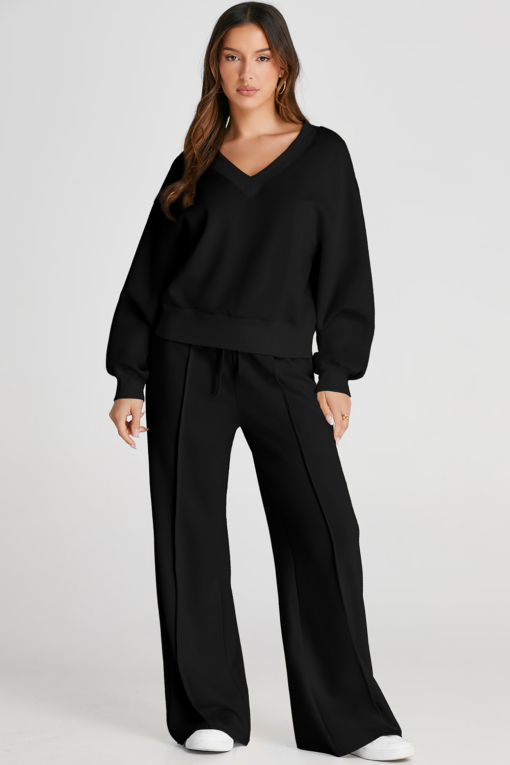 Black V Neck Cropped Seamed High Waist Sports Wear view 6