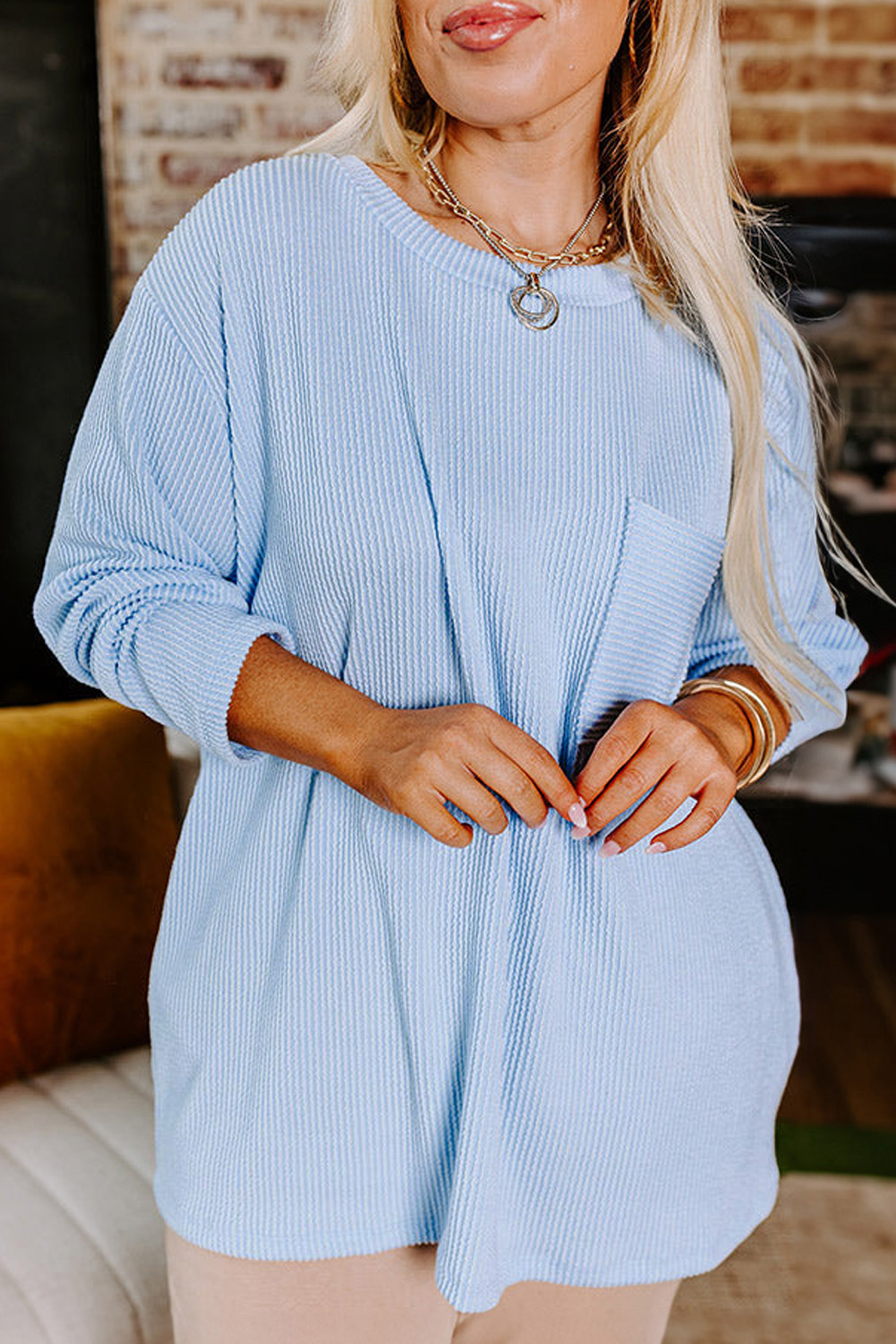 Myosotis Textured Raglan Sleeve Knit Loose Top main image 1