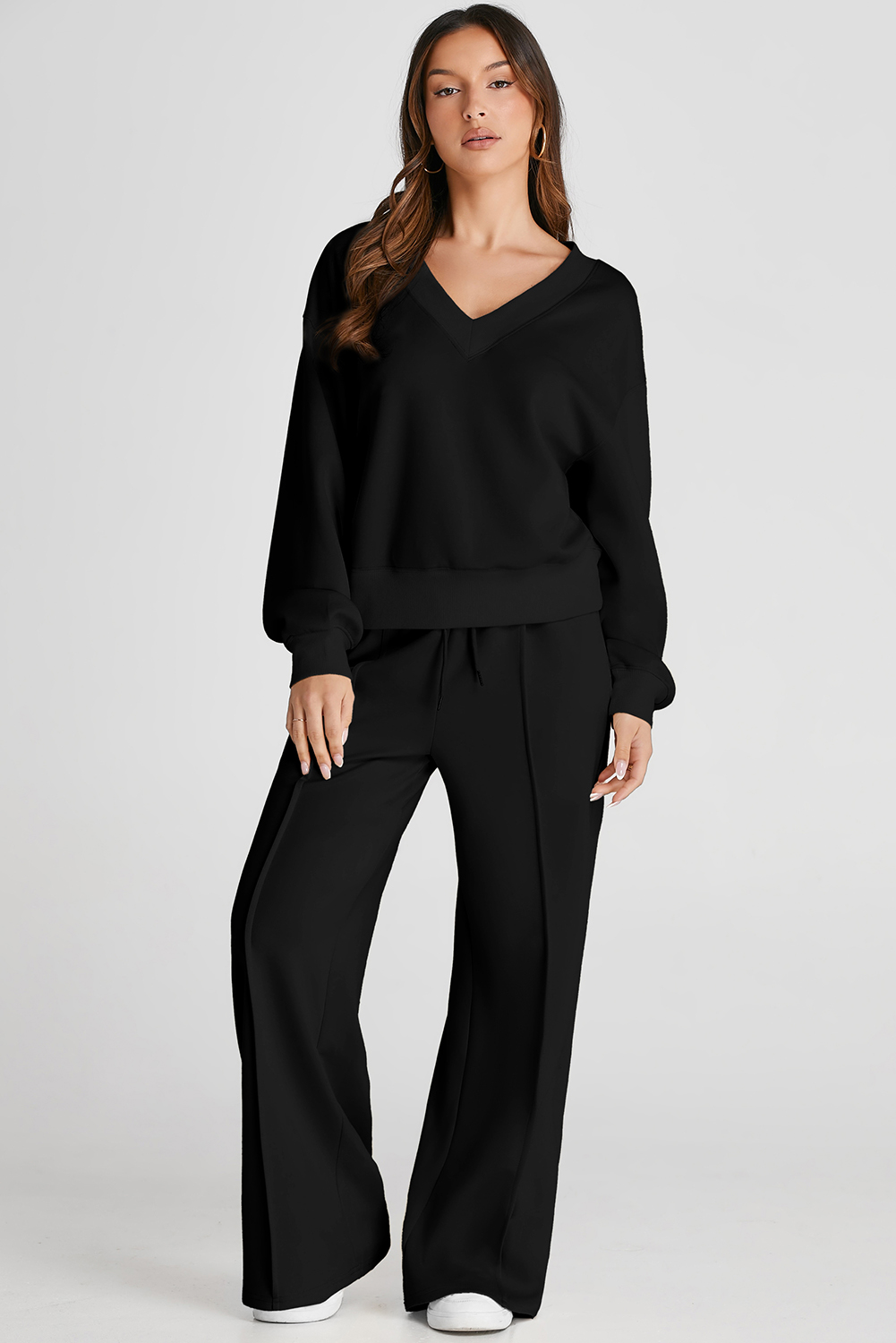 Black V Neck Cropped Seamed High Waist Sports Wear view 7