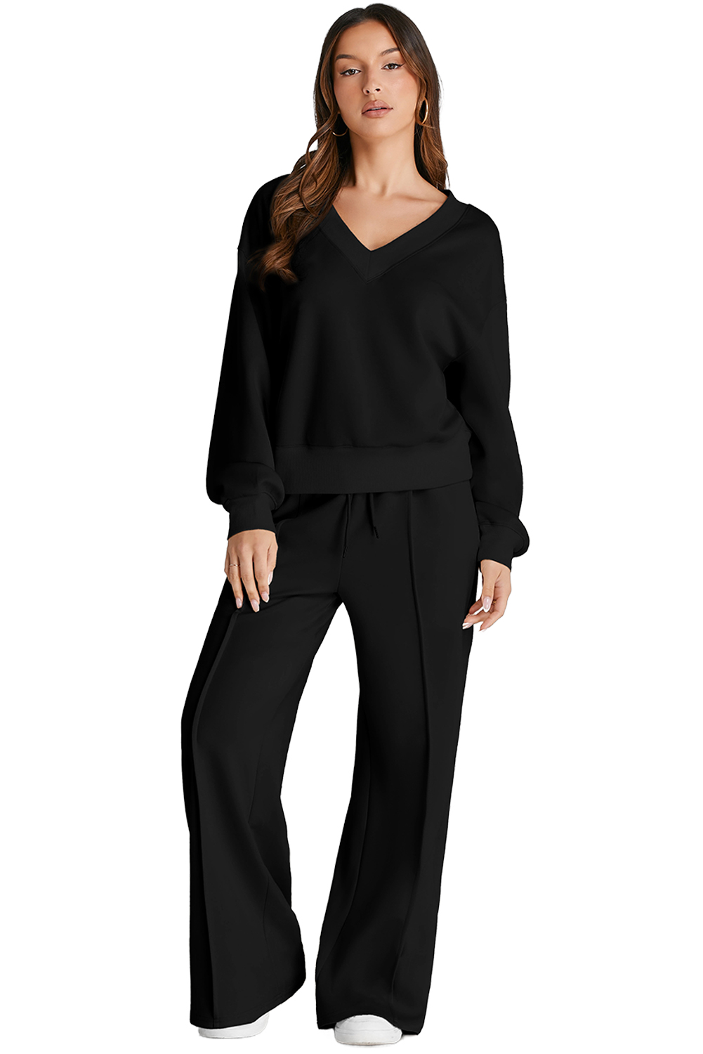 Black V Neck Cropped Seamed High Waist Sports Wear view 15