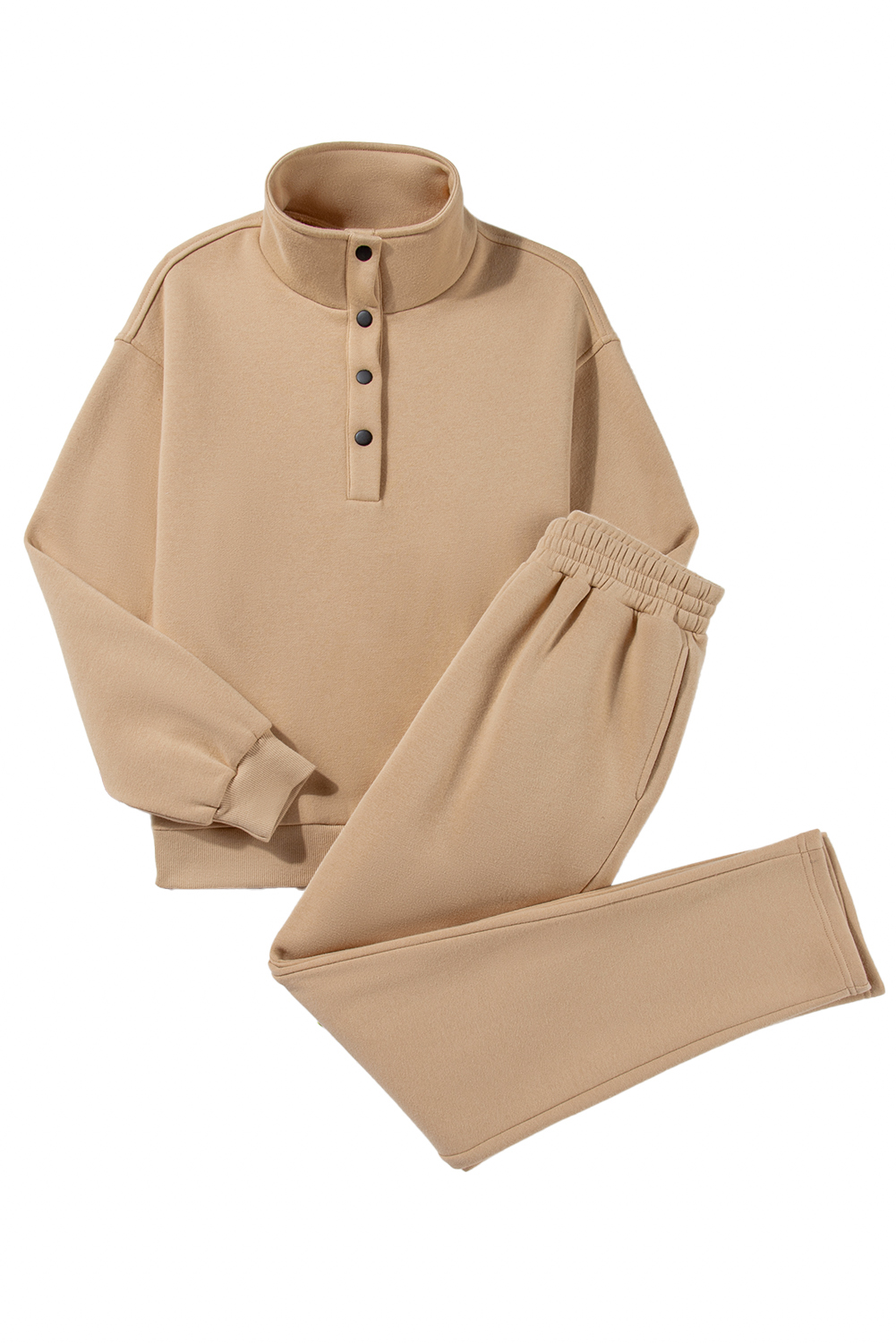Parchment Solid Half Button Sweatshirt and High Waist Sweatpants Set view 21
