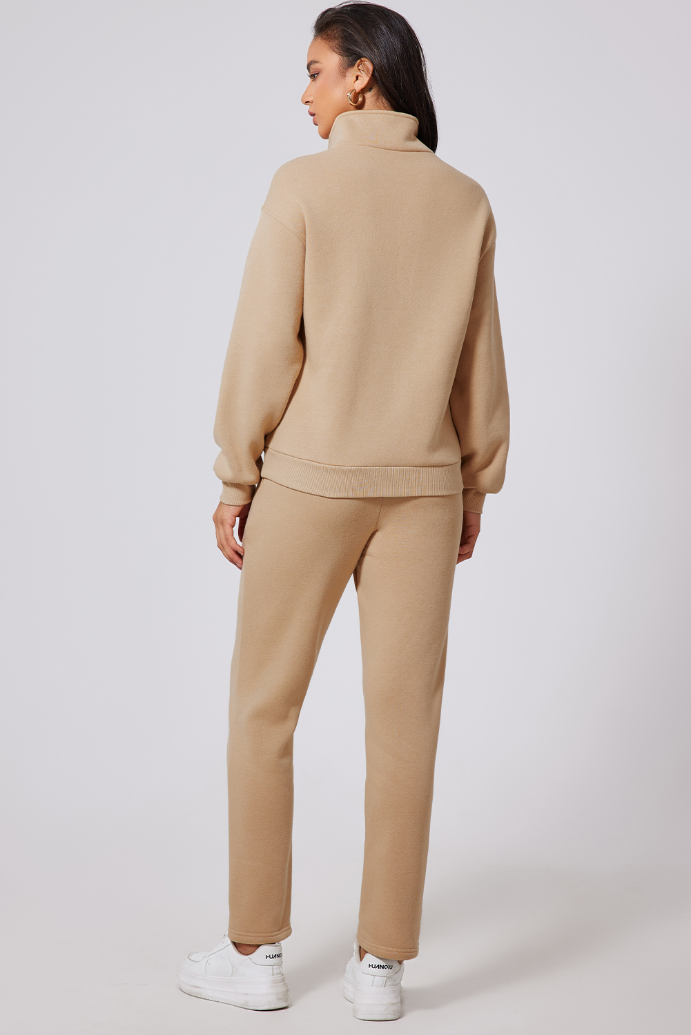 Parchment Solid Half Button Sweatshirt and High Waist Sweatpants Set view 2